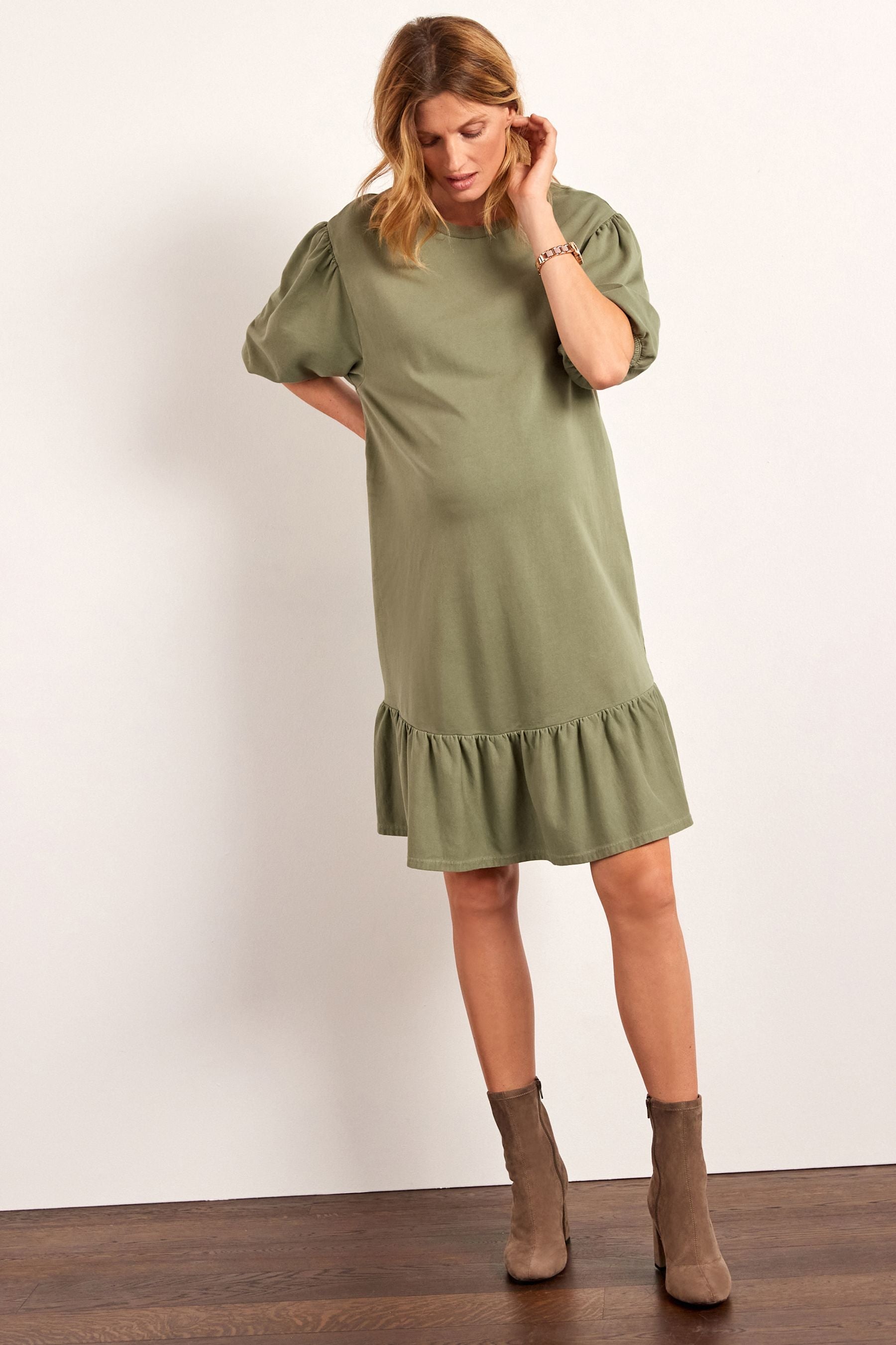 Green Maternity Tiered Smock Dress