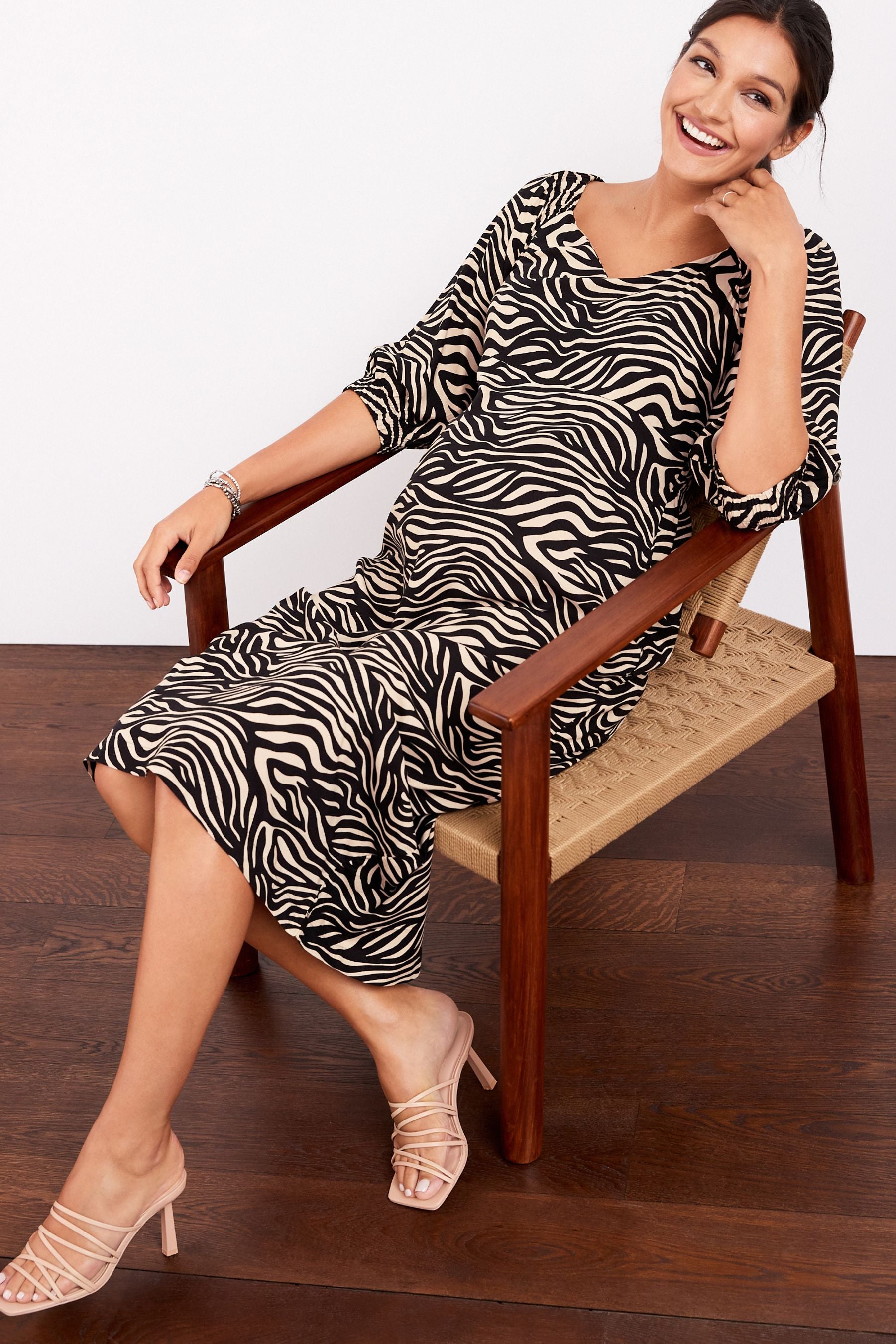 Zebra Print Maternity Tie Back Midi Dress