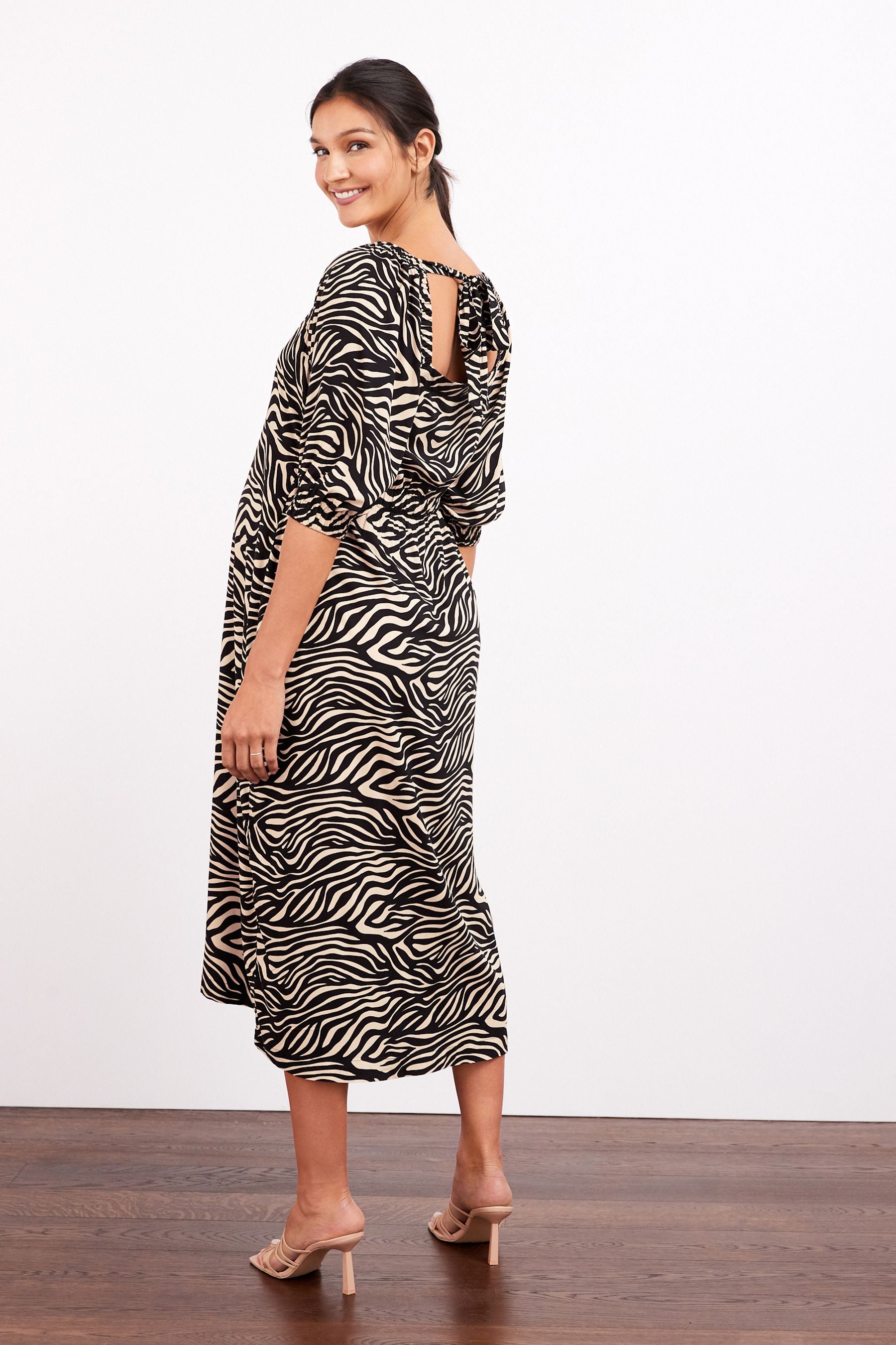 Zebra Print Maternity Tie Back Midi Dress