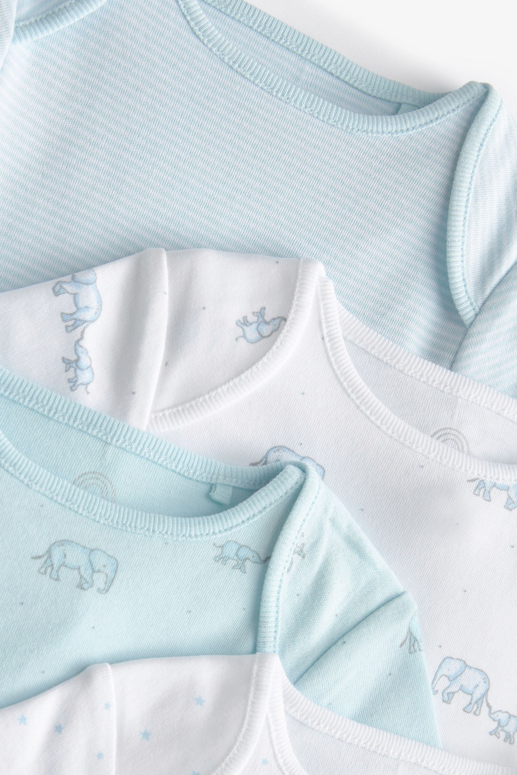 Blue/White Elephant Short Sleeve Baby Bodysuits