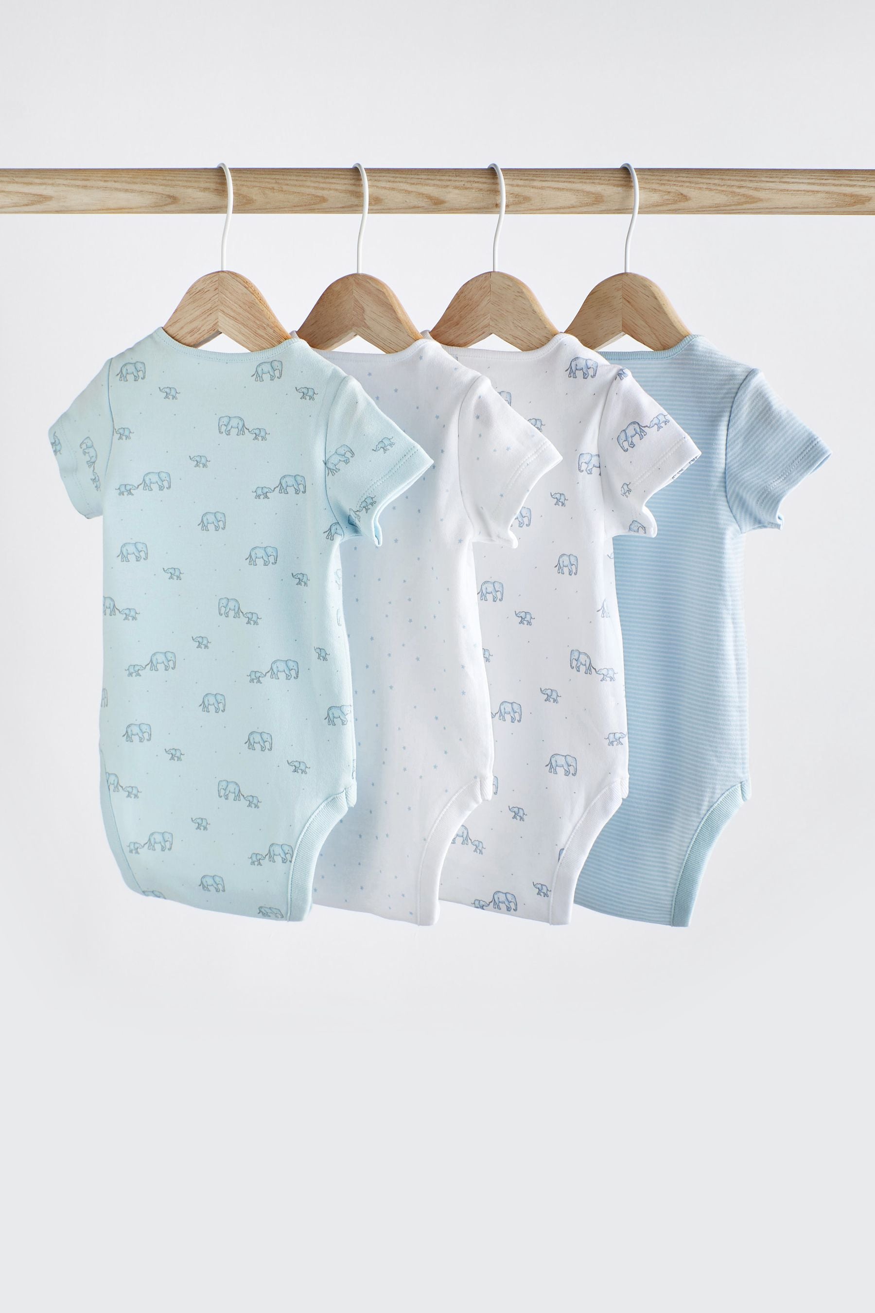 Blue/White Elephant Short Sleeve Baby Bodysuits