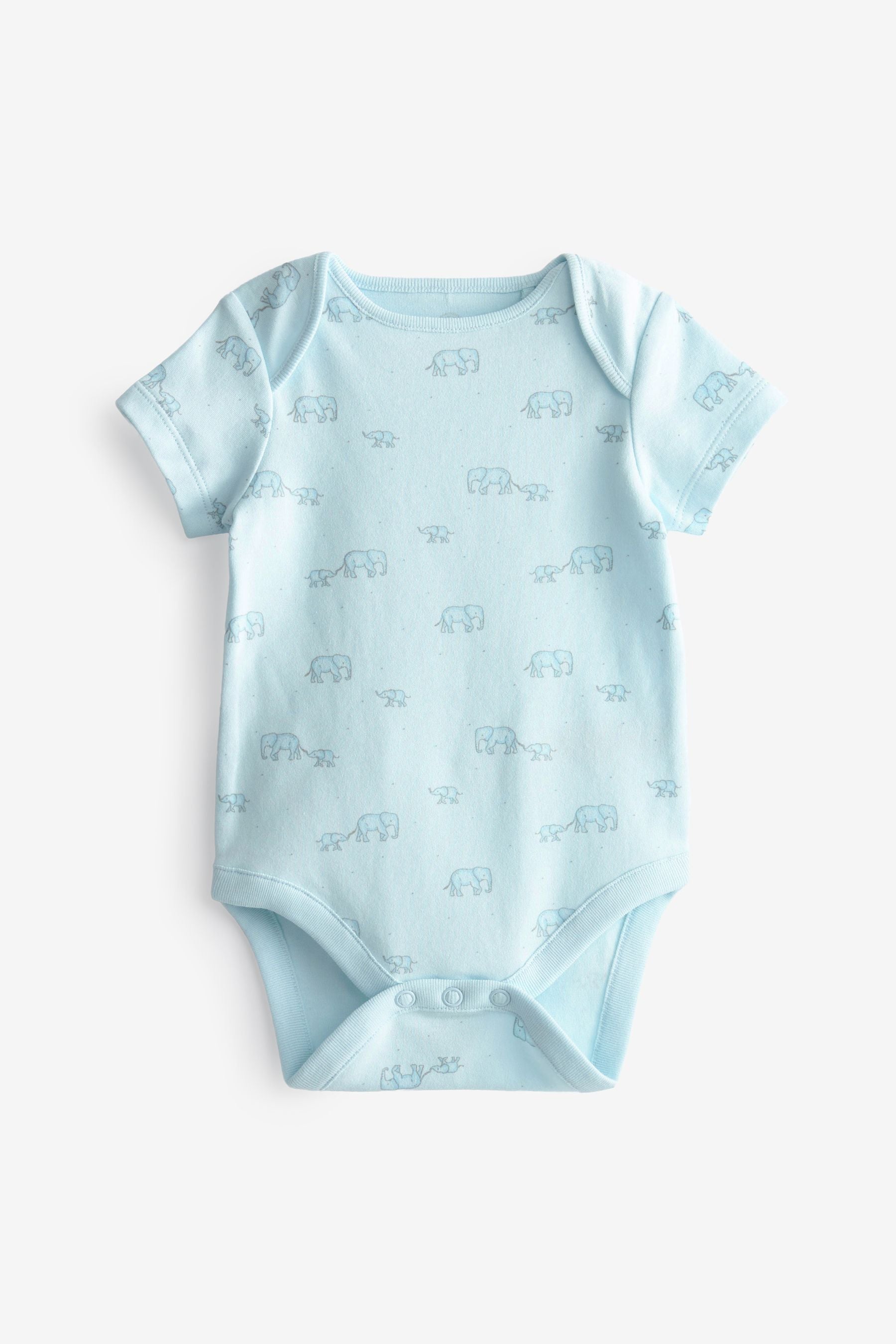 Blue/White Elephant Short Sleeve Baby Bodysuits