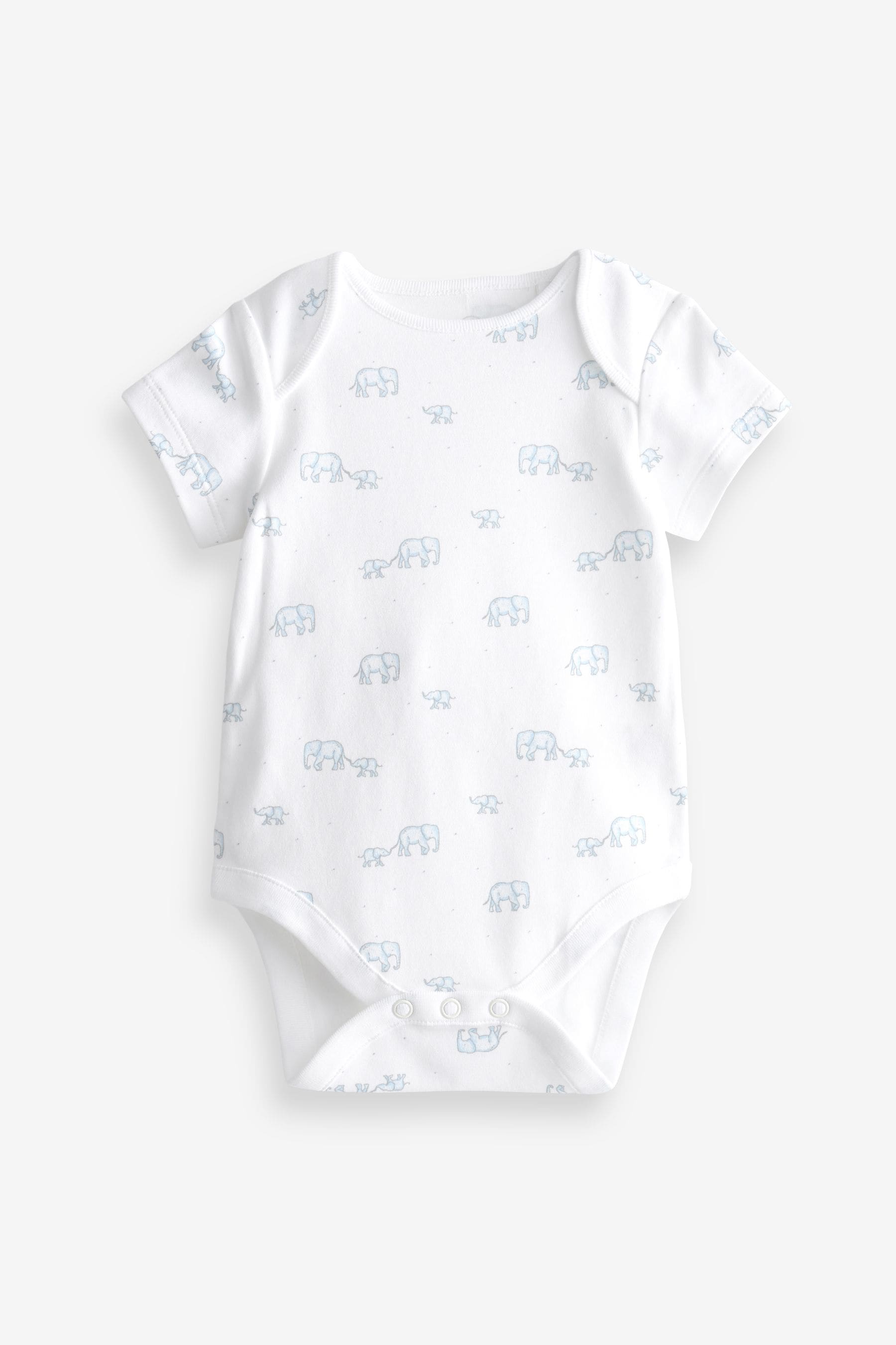 Blue/White Elephant Short Sleeve Baby Bodysuits