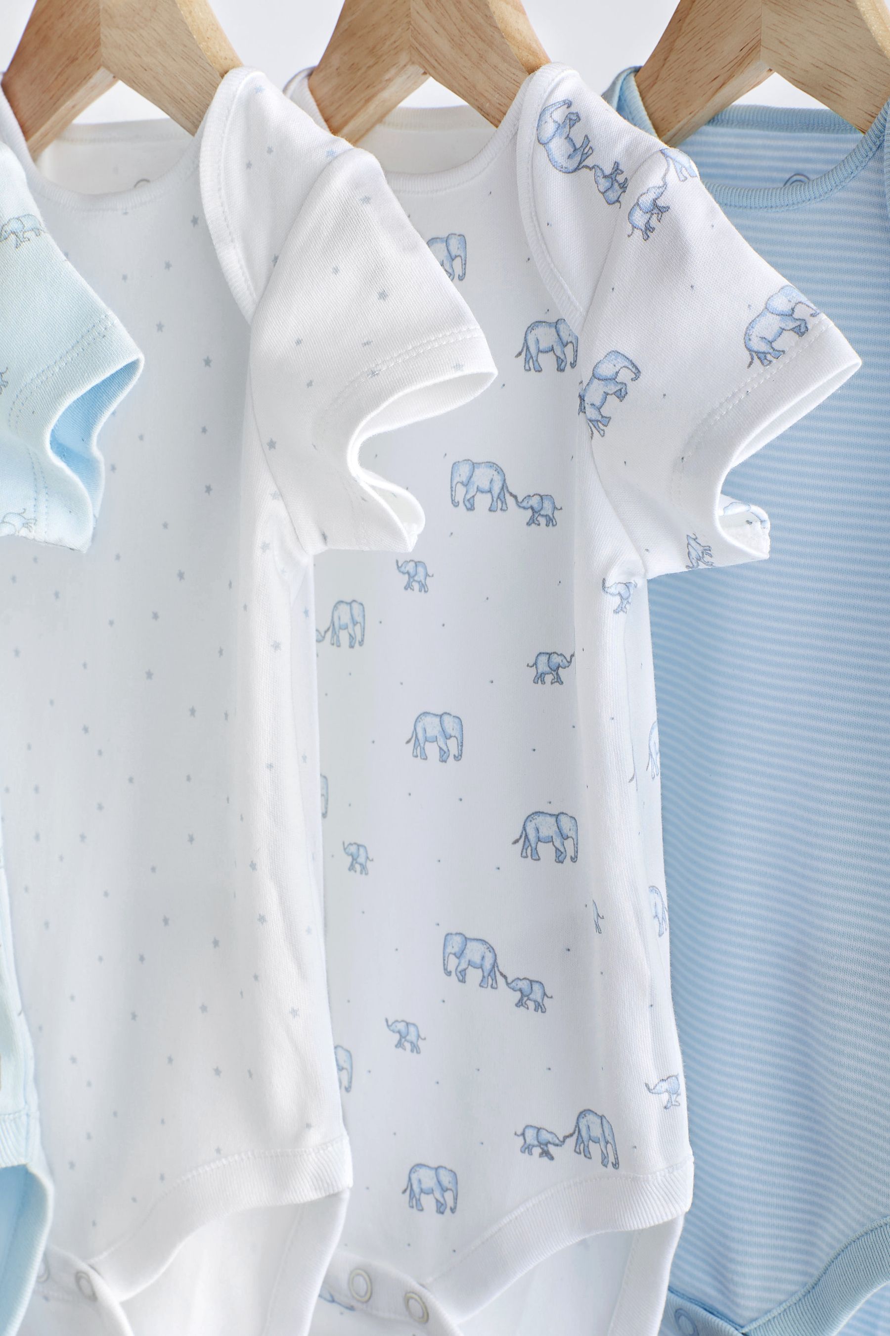 Blue/White Elephant Short Sleeve Baby Bodysuits