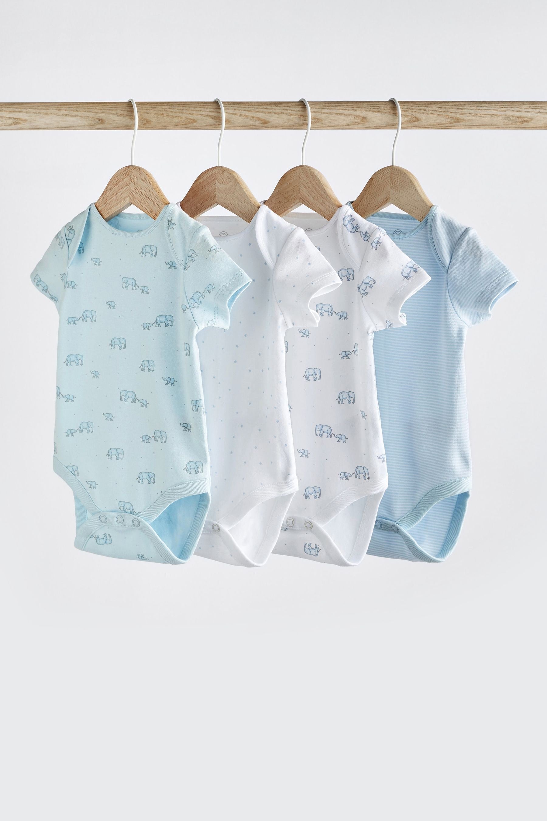 Blue/White Elephant Short Sleeve Baby Bodysuits