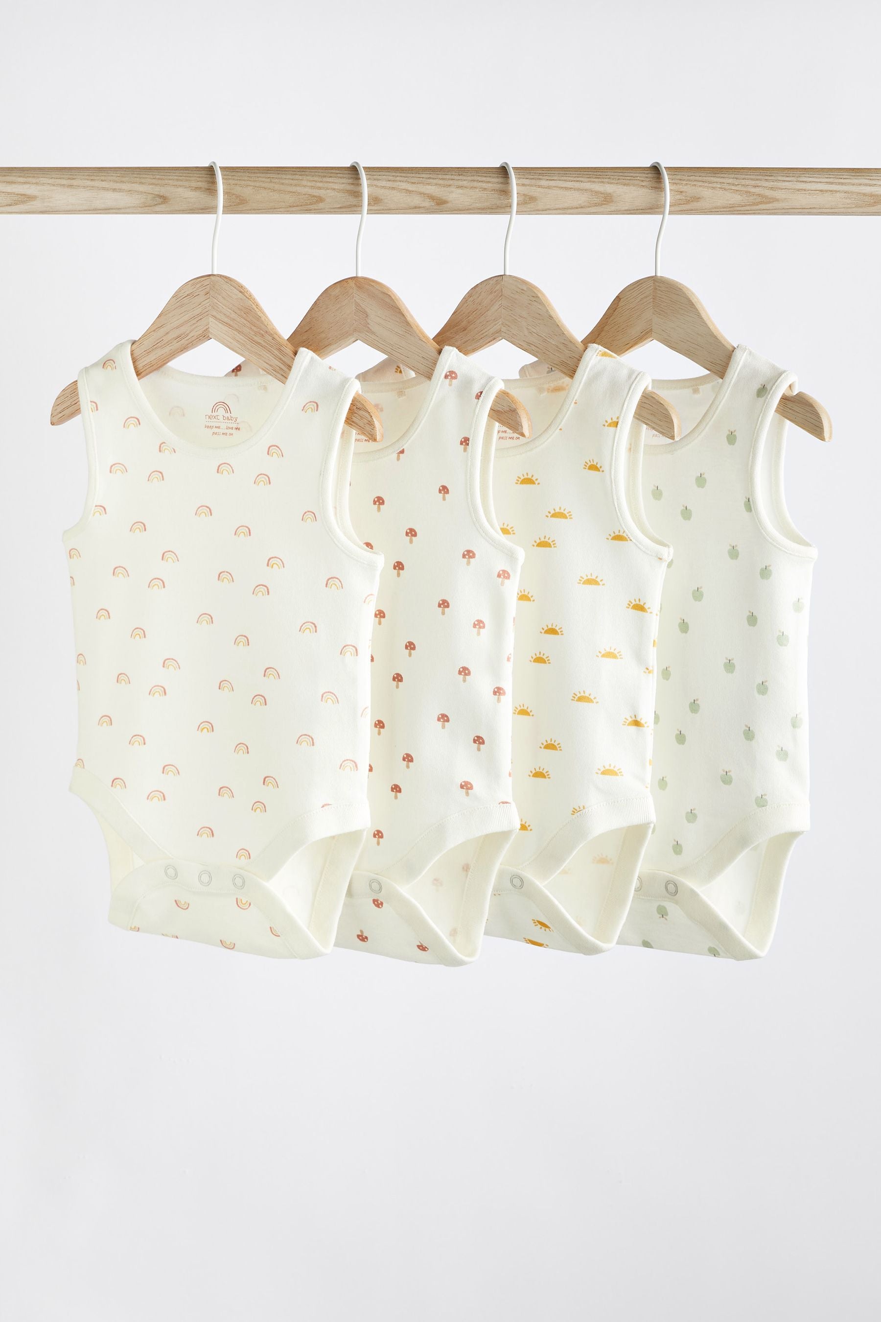 Cream Rainbow Print 4 Pack Baby Vest Bodysuits