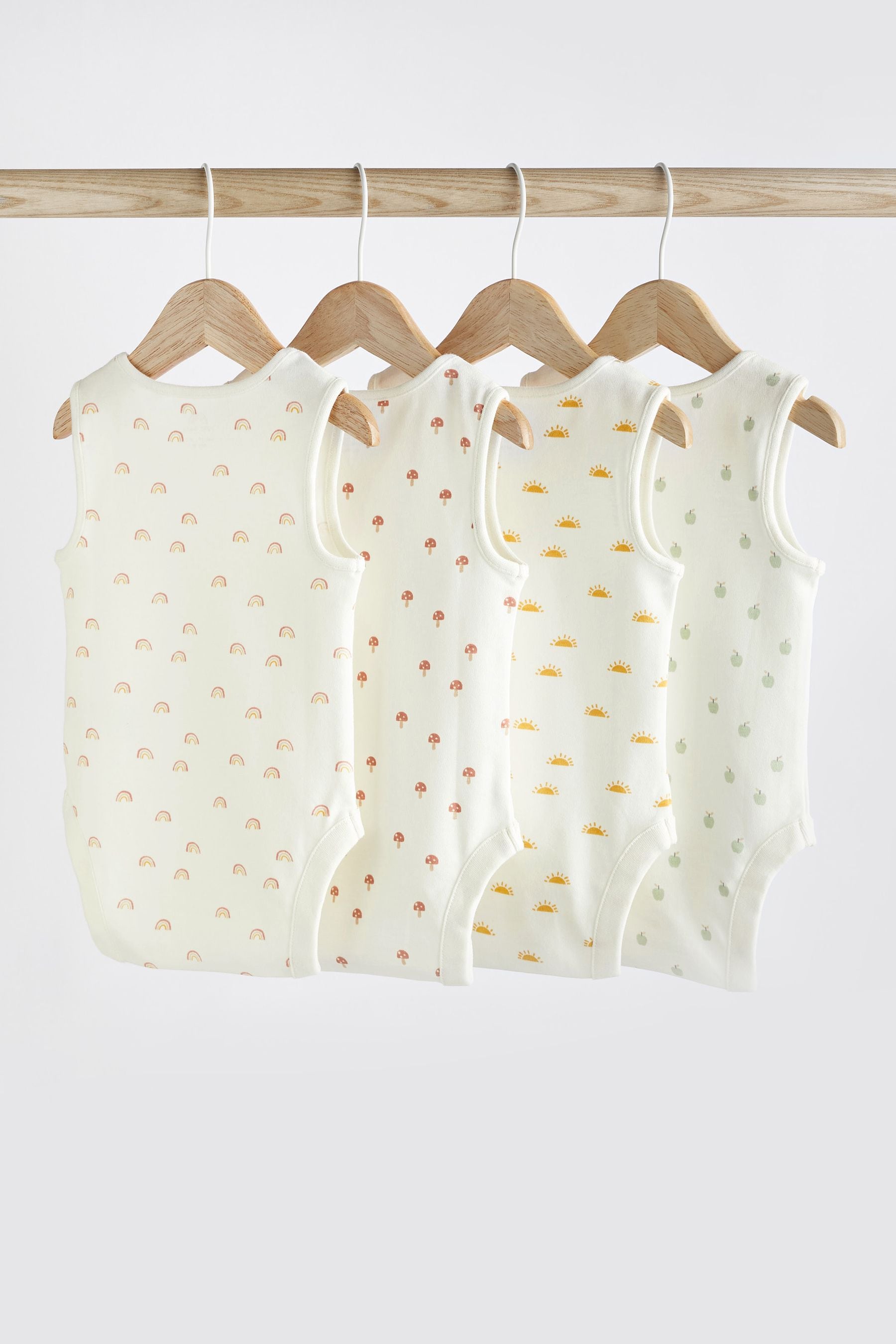 Cream Rainbow Print 4 Pack Baby Vest Bodysuits