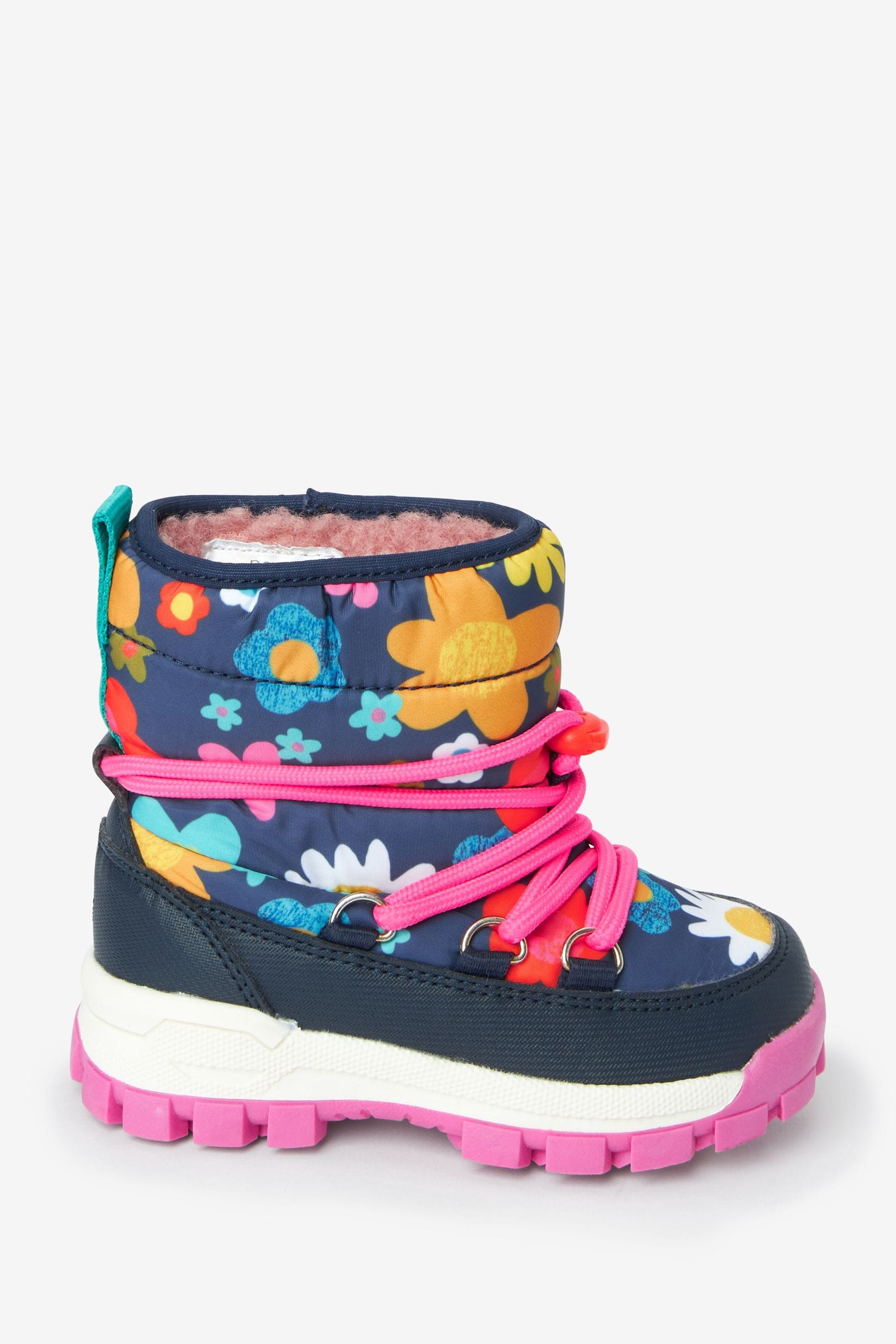 Navy Blue Floral Water Resistant Warm Lined Snow Boots