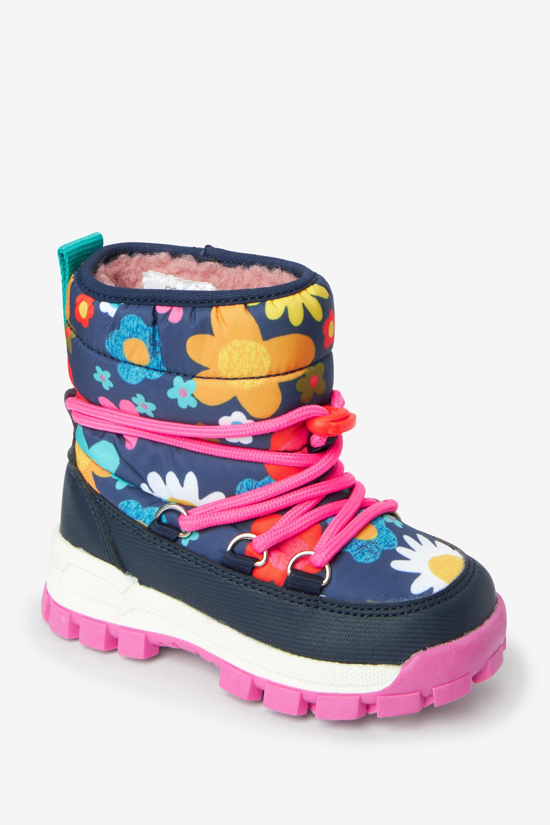 Navy Blue Floral Water Resistant Warm Lined Snow Boots