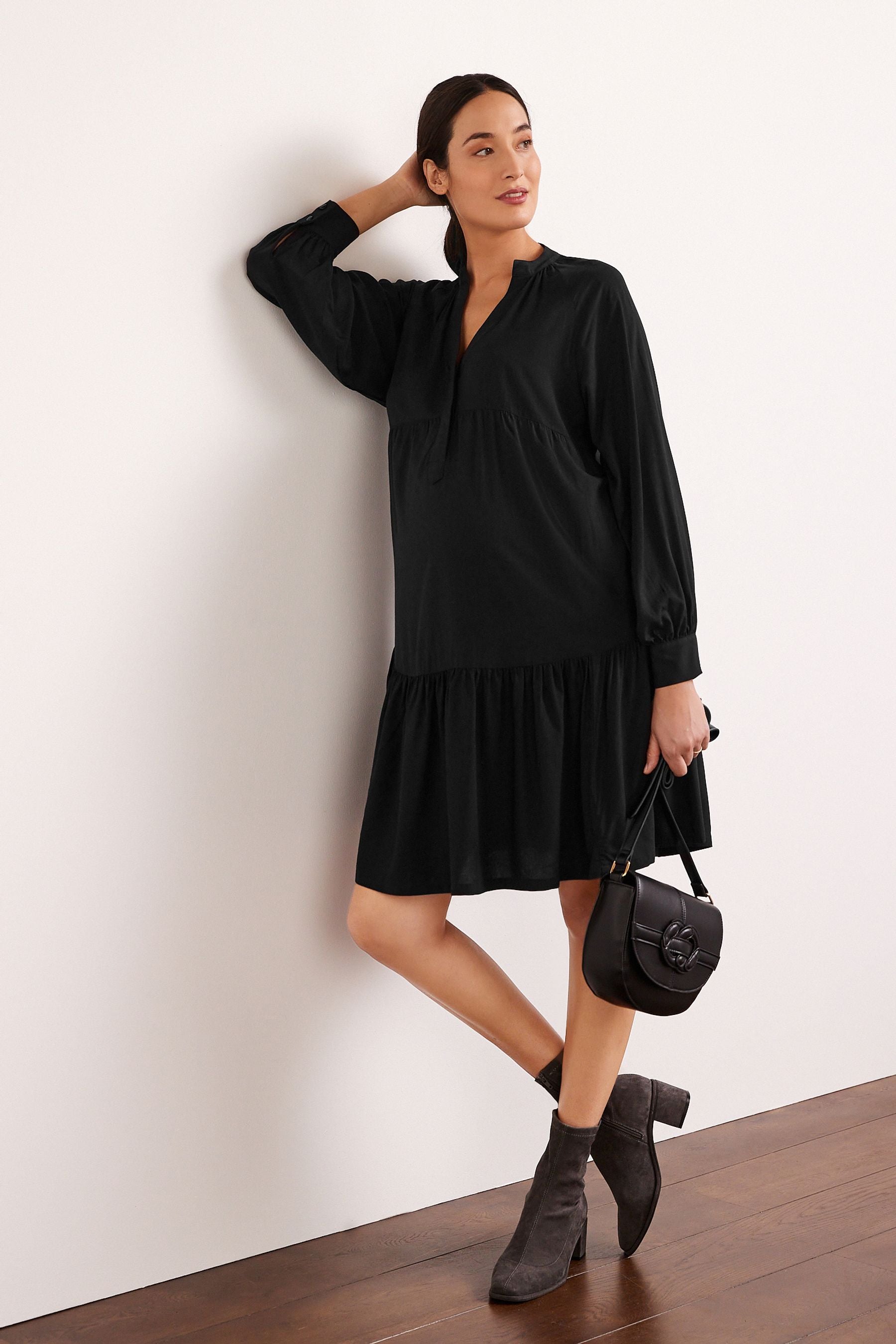 Black Maternity Tiered Dress