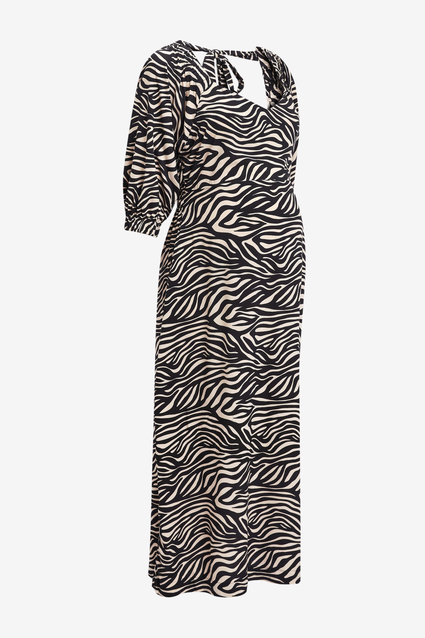 Zebra Print Maternity Tie Back Midi Dress