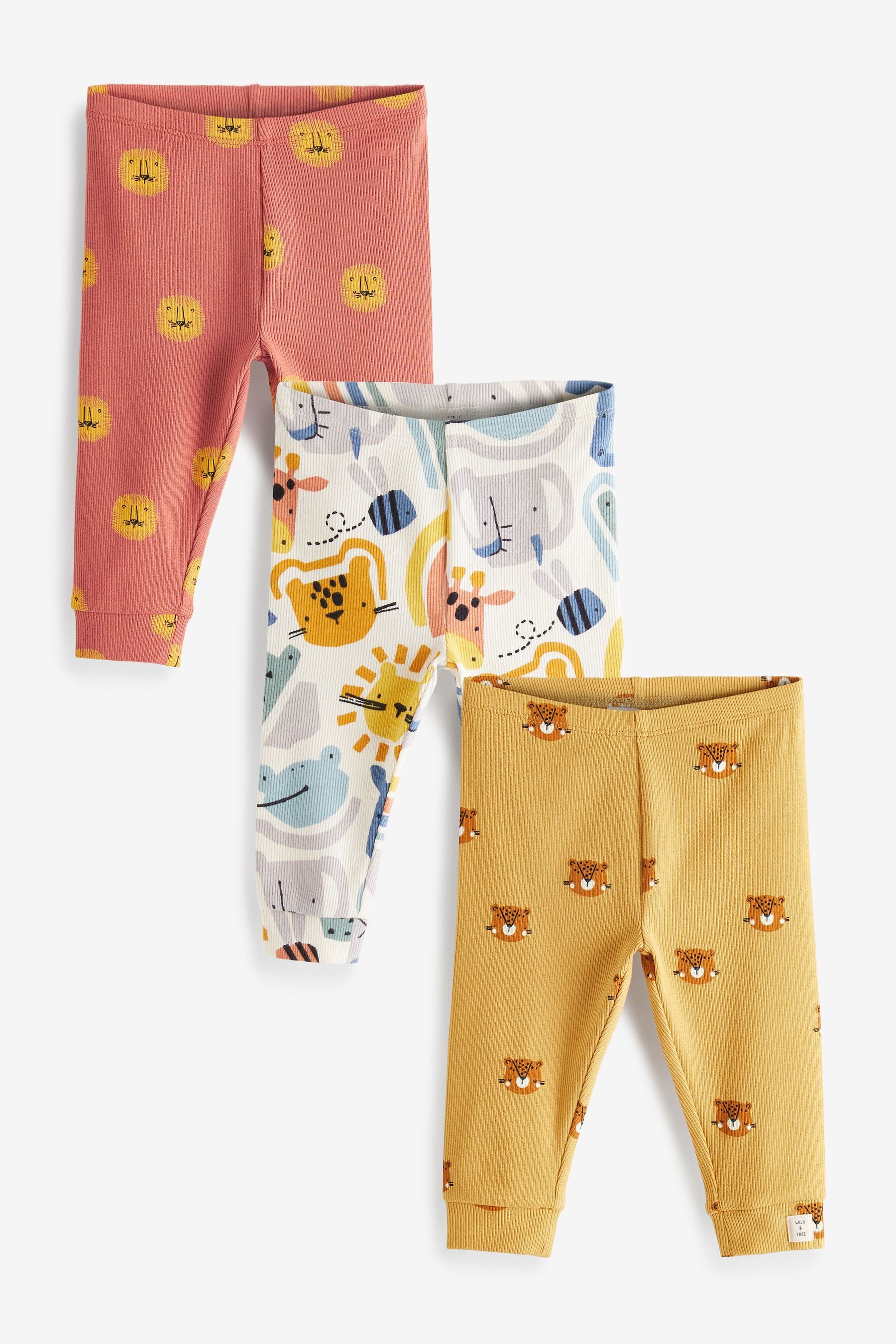 Orange and Yellow Animal 3 Pack Baby Leggings