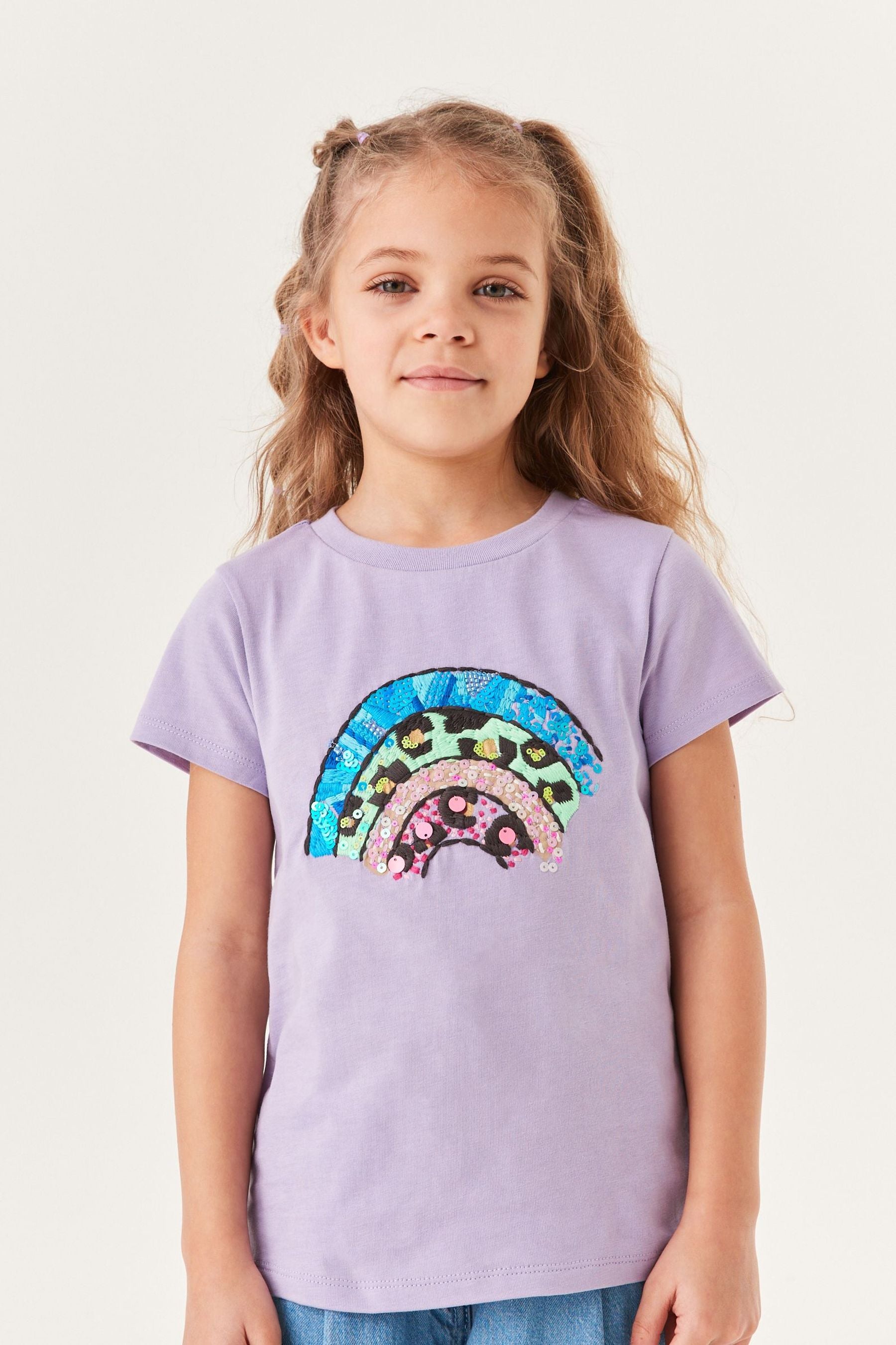 Lilac Purple Sequin Embellished Rainbow T-Shirt (3-16yrs)