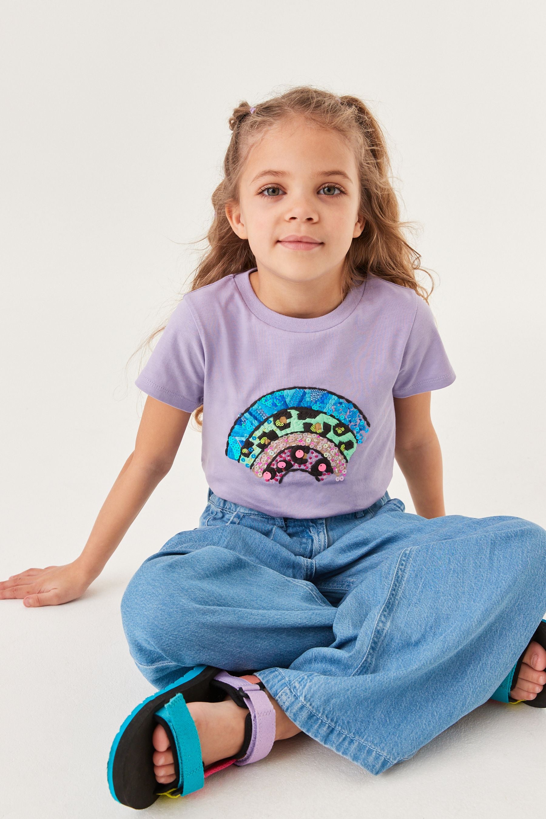 Lilac Purple Sequin Embellished Rainbow T-Shirt (3-16yrs)