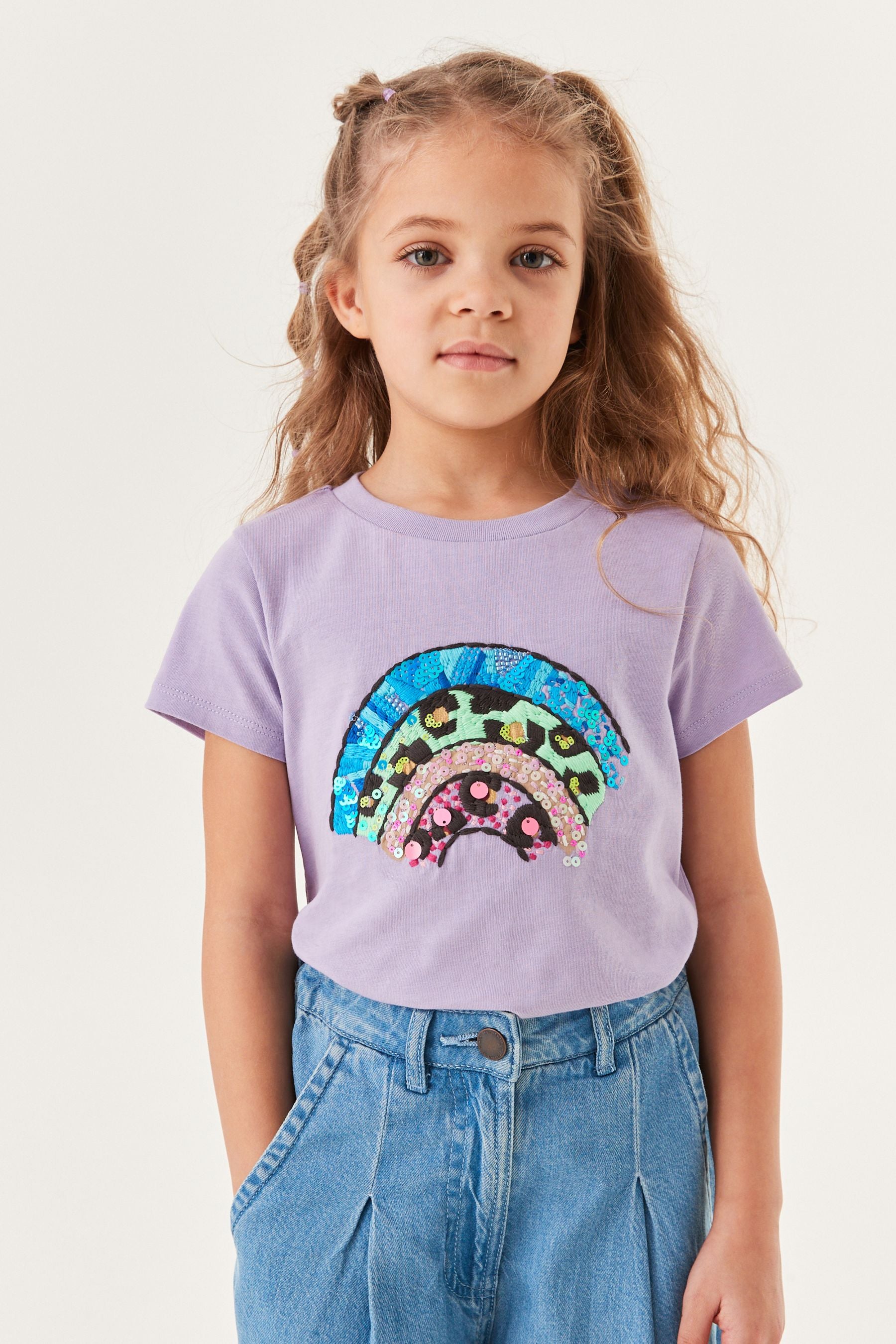 Lilac Purple Sequin Embellished Rainbow T-Shirt (3-16yrs)