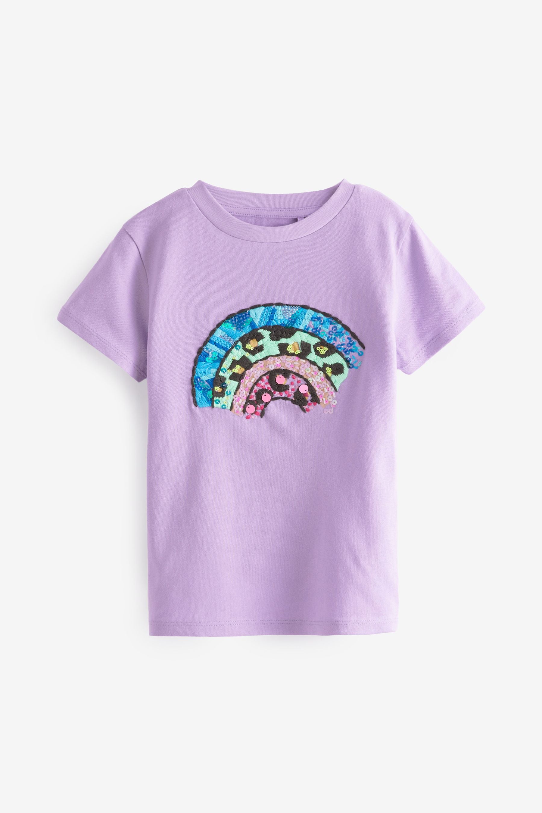 Lilac Purple Sequin Embellished Rainbow T-Shirt (3-16yrs)