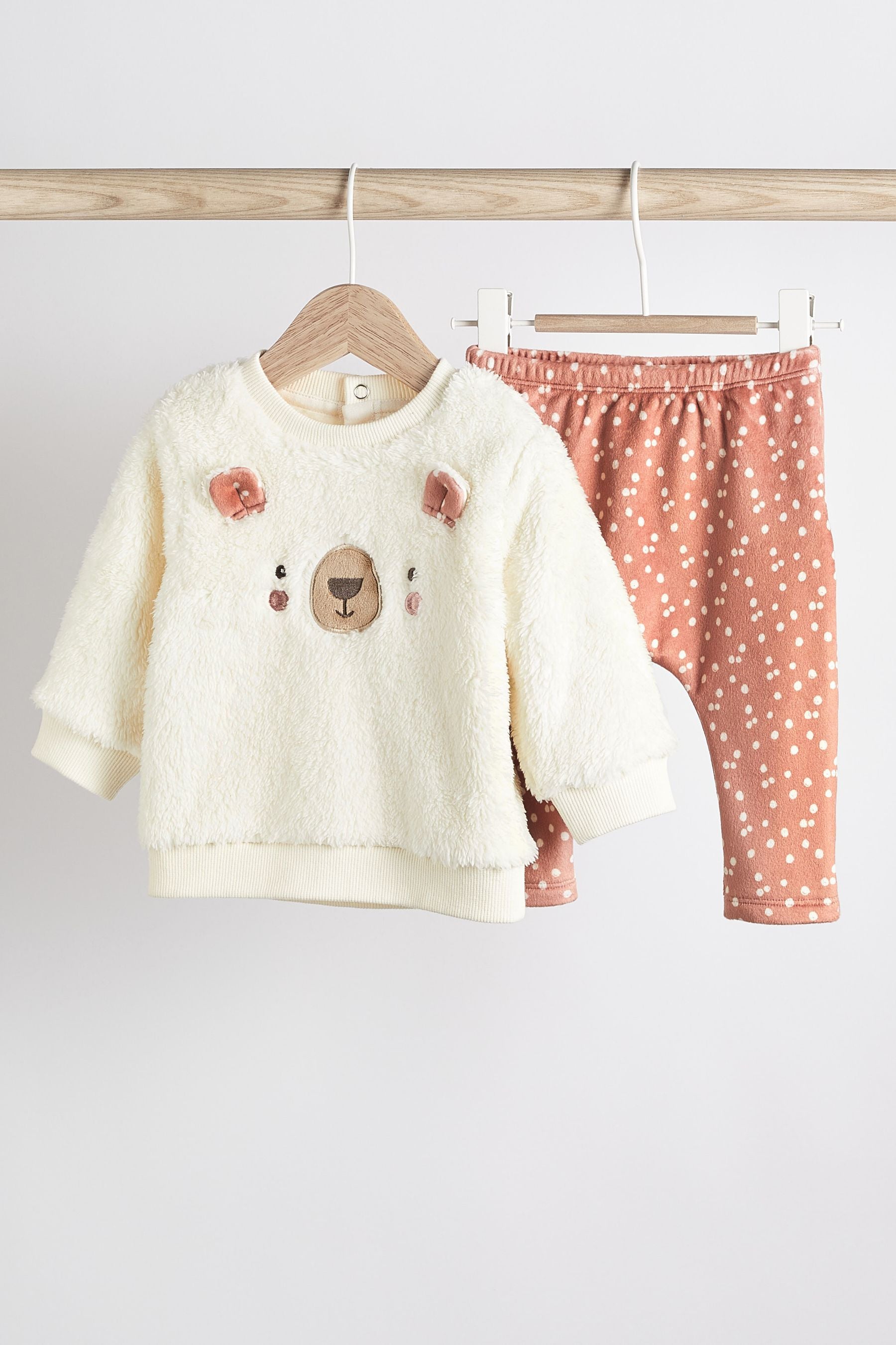 Cream Cream Baby Fleece Bear Jumper And Printed Leggings Set (0mths-2yrs)