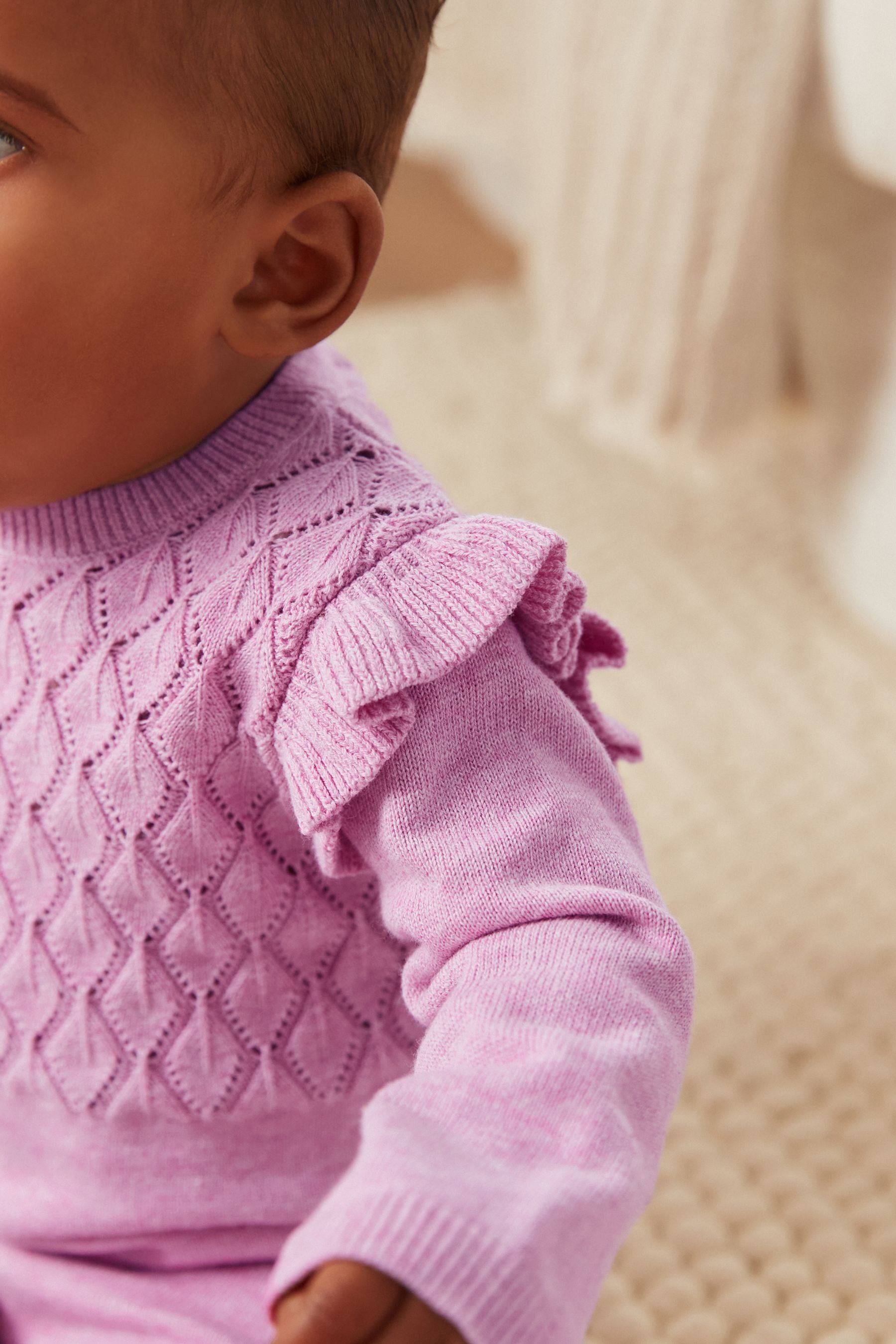 Purple Marl Pointelle Frill Knitted Baby Romper (0mths-2yrs)