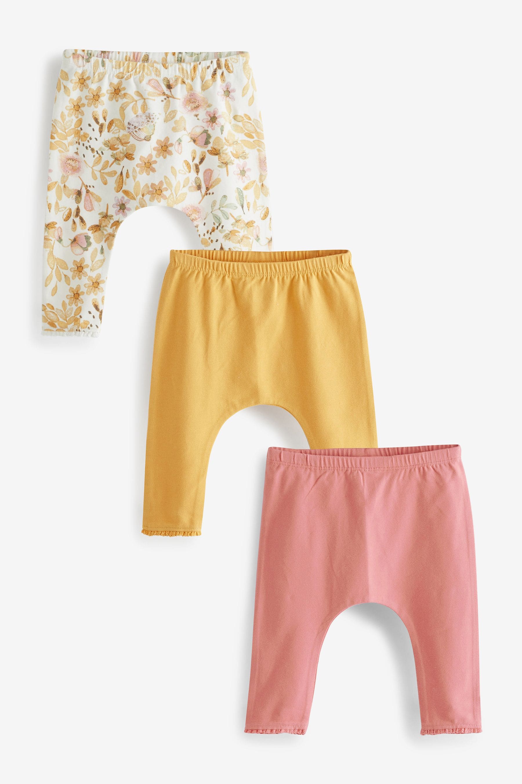 Ochre Floral 3 Pack Baby Leggings