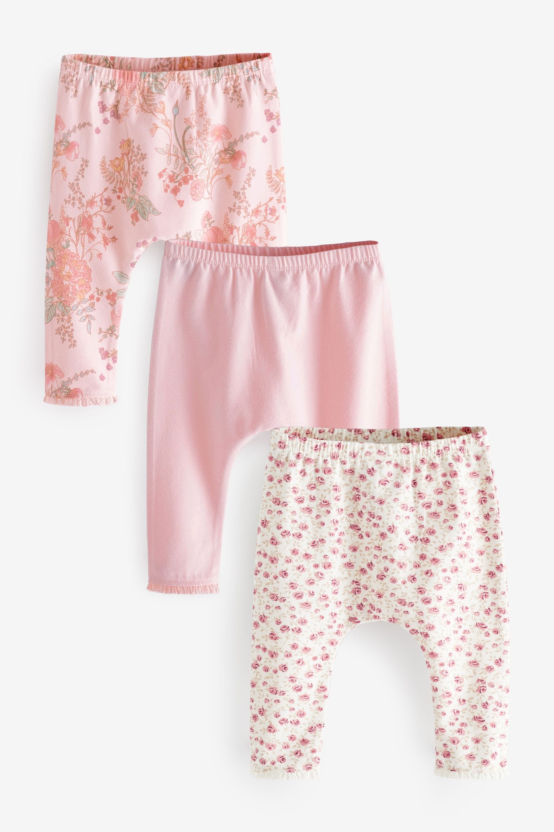 Pink Floral 3 Pack Baby Leggings