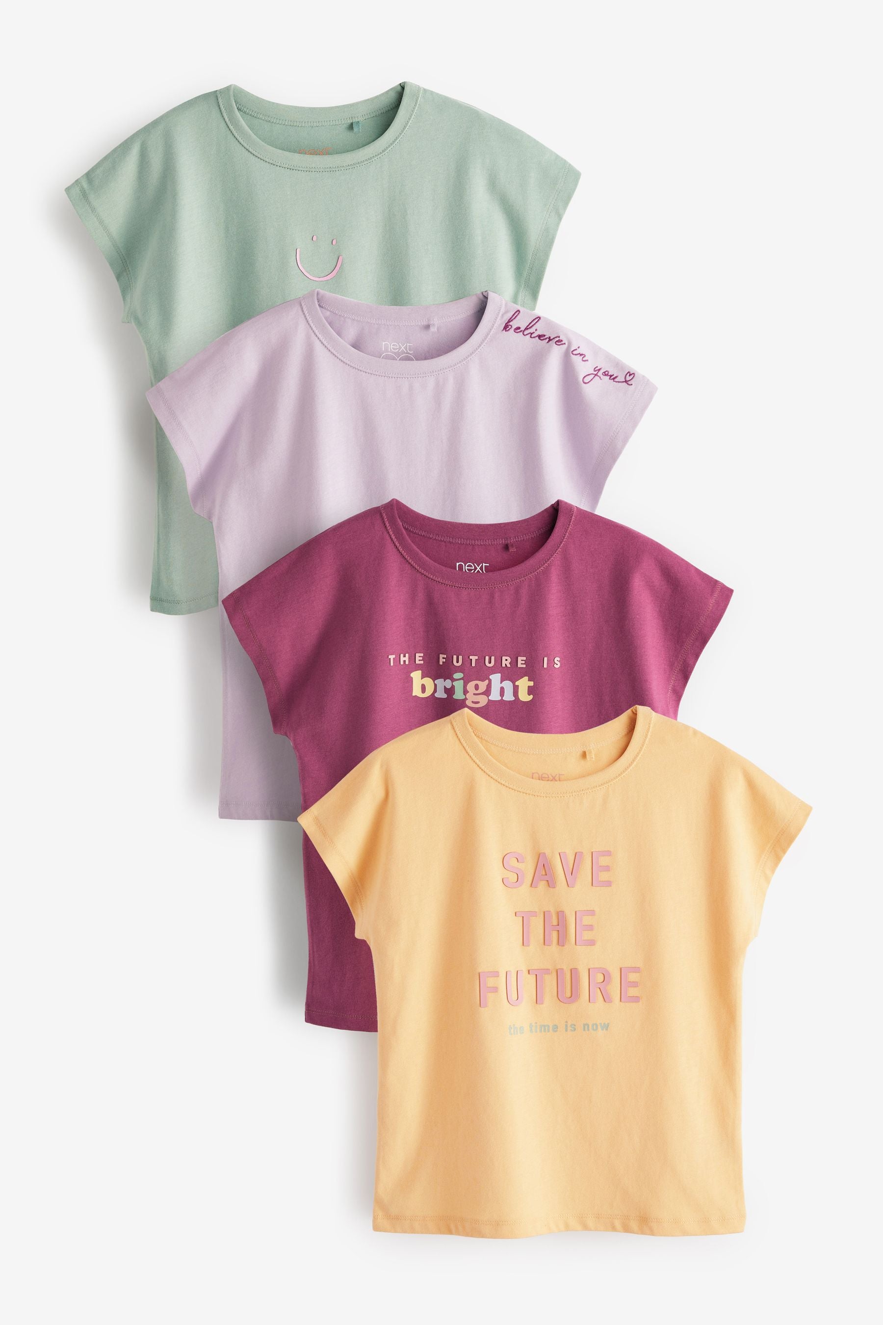 Multi Pastel 4 Pack Slogan Short Sleeve T-Shirts (3-16yrs)