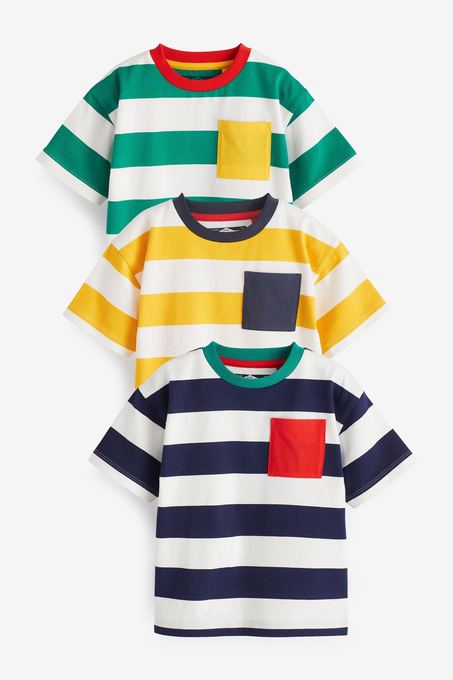 Multi Stripe Pocket T-Shirts 3 Pack (3mths-7yrs)