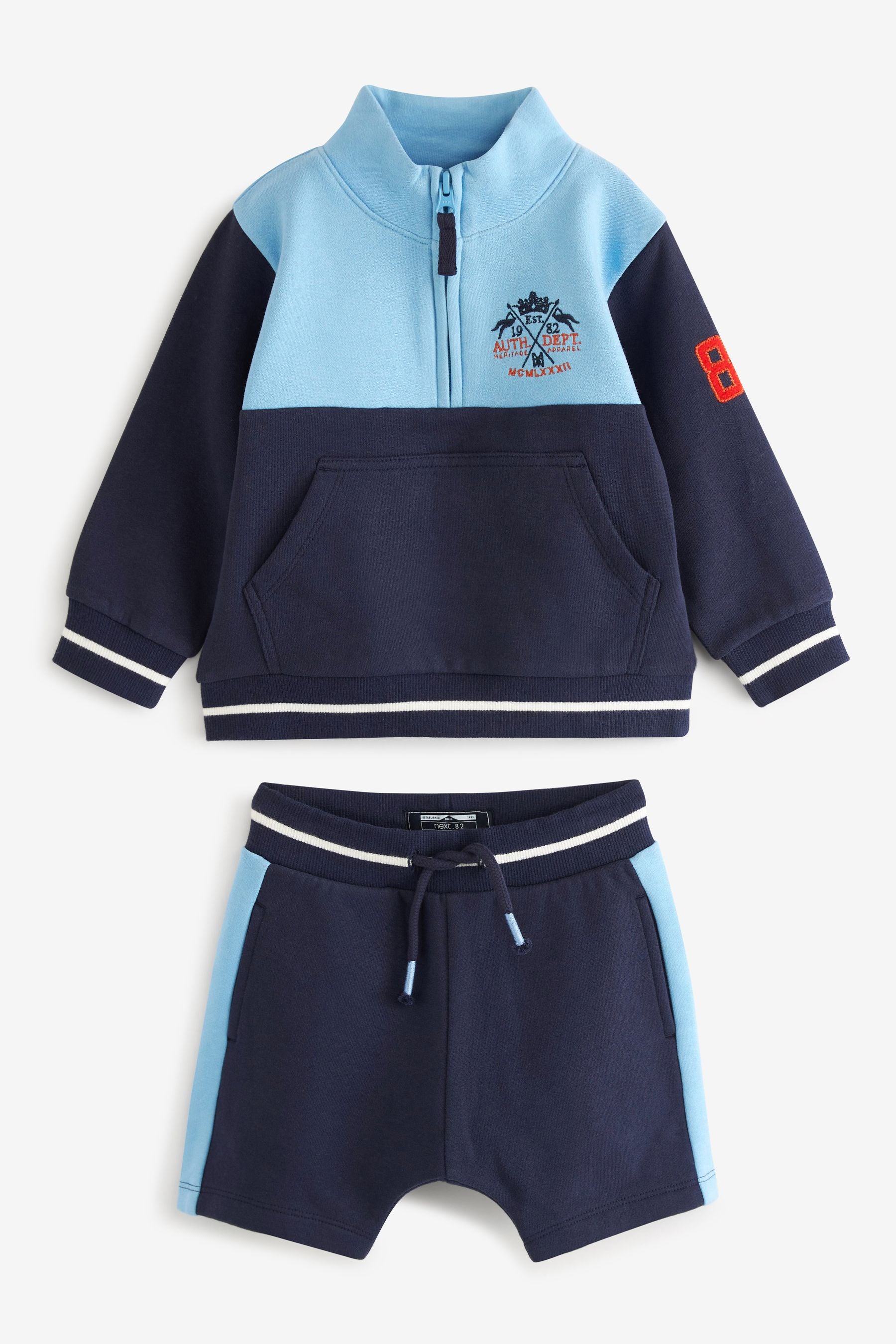 Blue Half Zip Sweat Jumper And Shorts Set (3mths-7yrs)