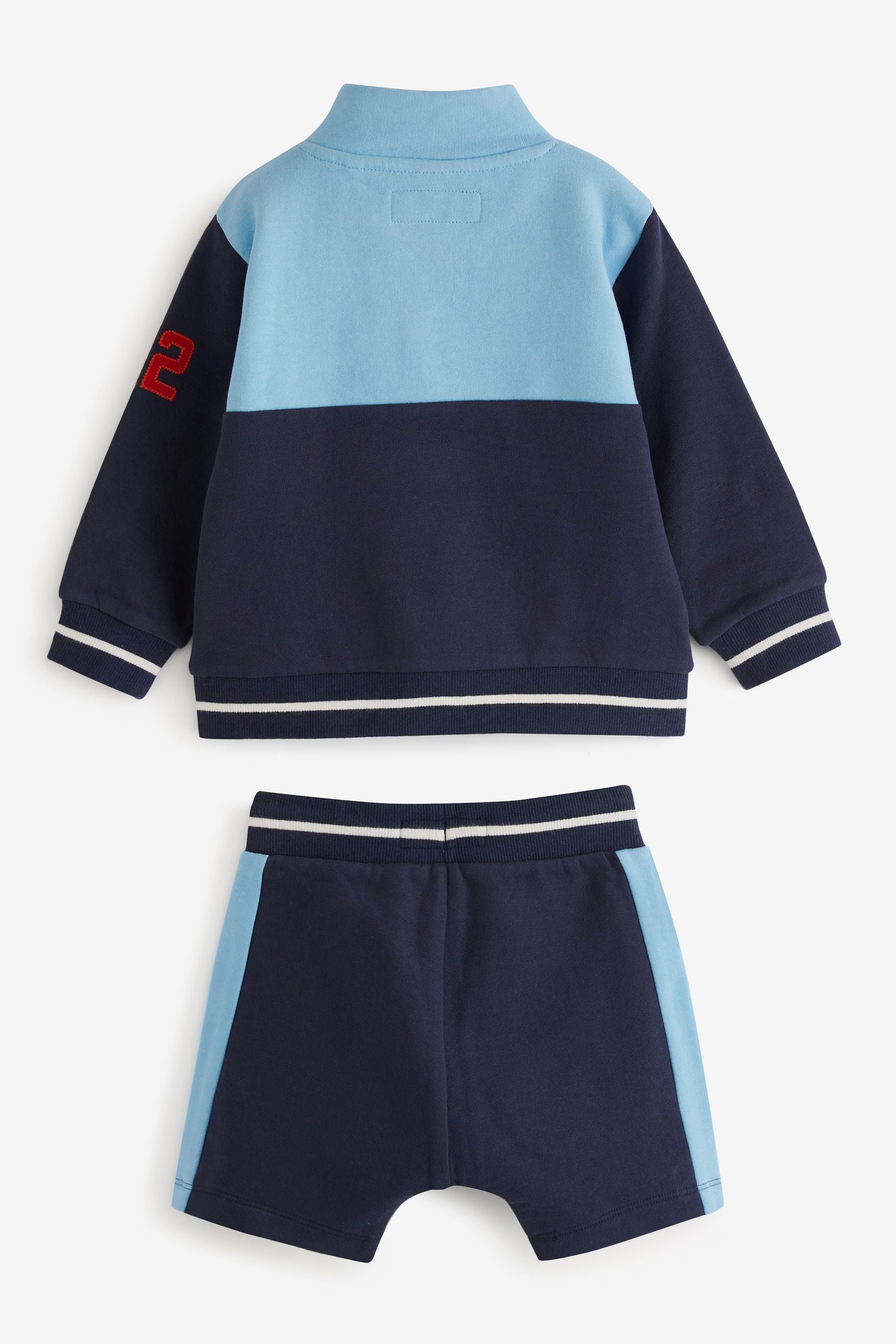 Blue Half Zip Sweat Jumper And Shorts Set (3mths-7yrs)