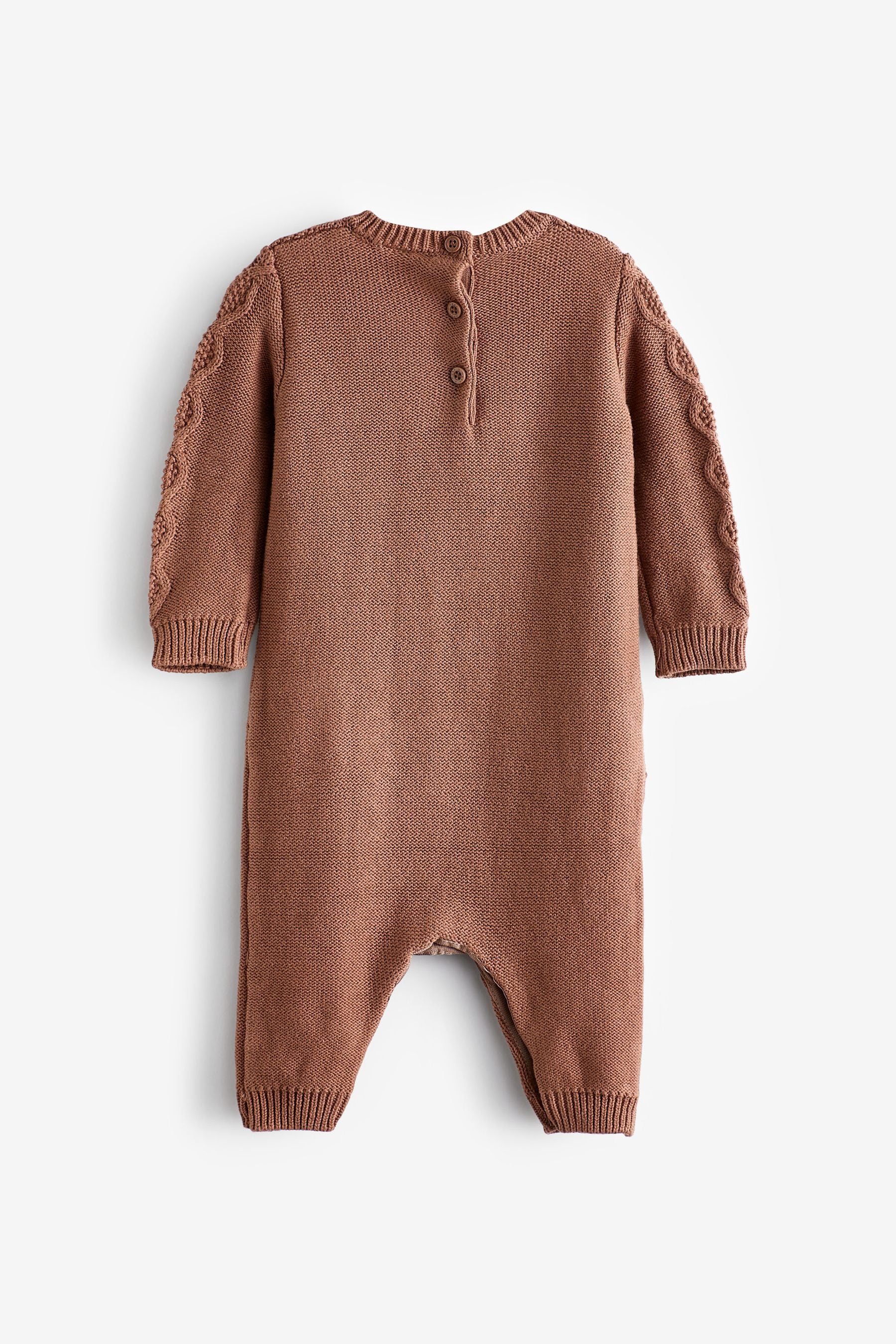 Mink Brown Cable Knit Baby Rompersuit Set (0mths-2yrs)