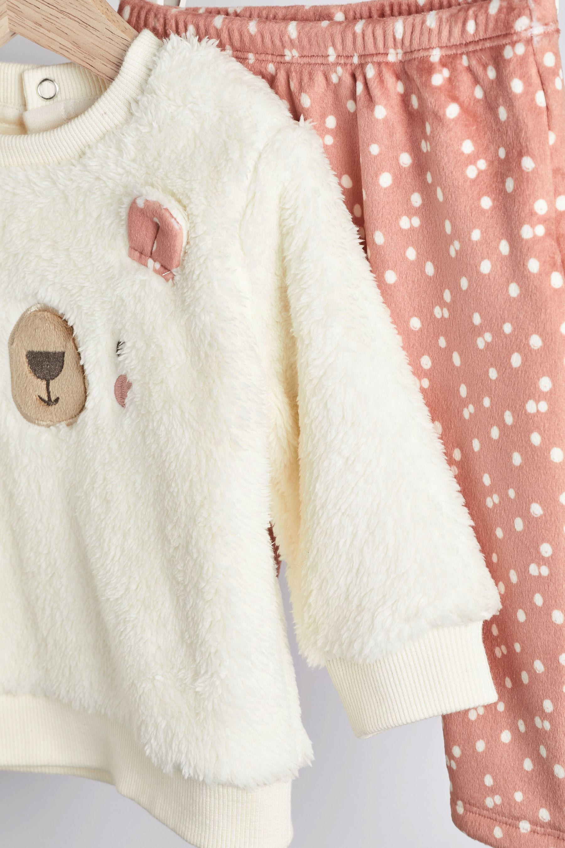 Cream Cream Baby Fleece Bear Jumper And Printed Leggings Set (0mths-2yrs)