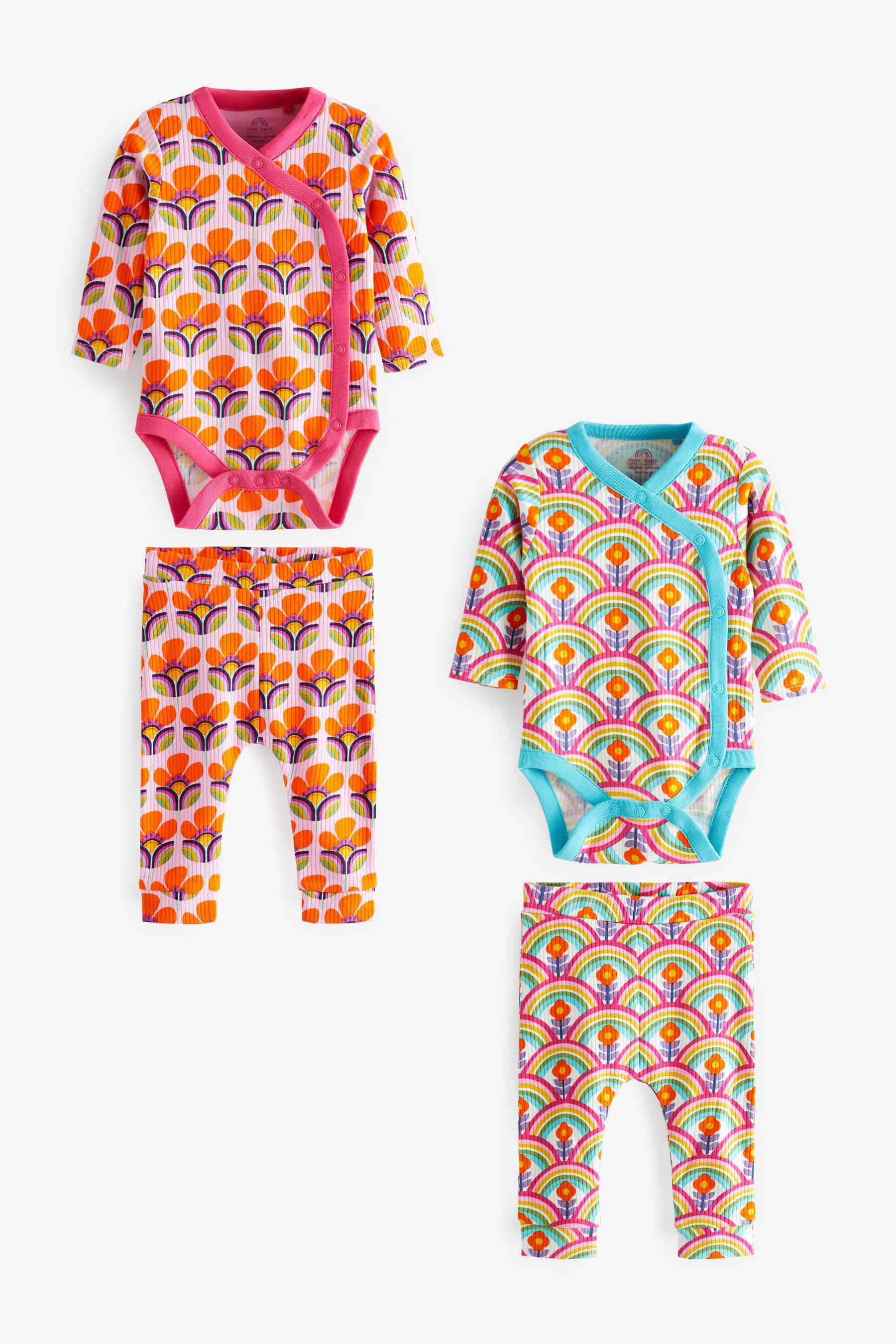 Bright Pink 4 Piece Baby Bodysuits And Leggings Set