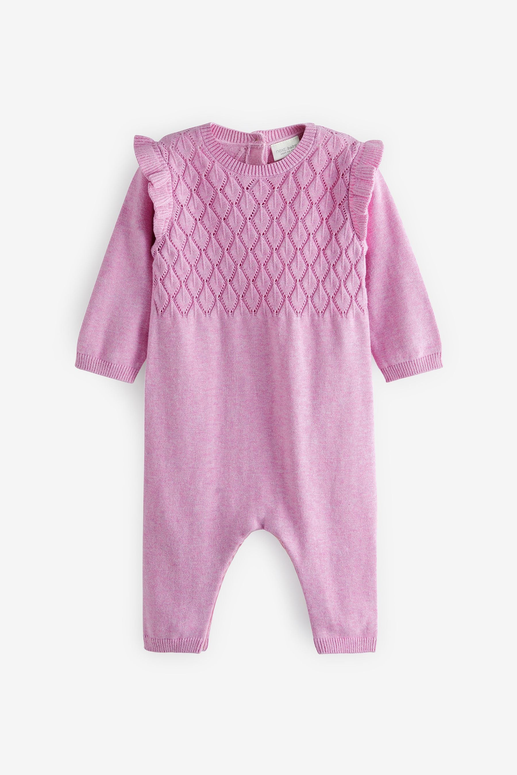 Purple Marl Pointelle Frill Knitted Baby Romper (0mths-2yrs)