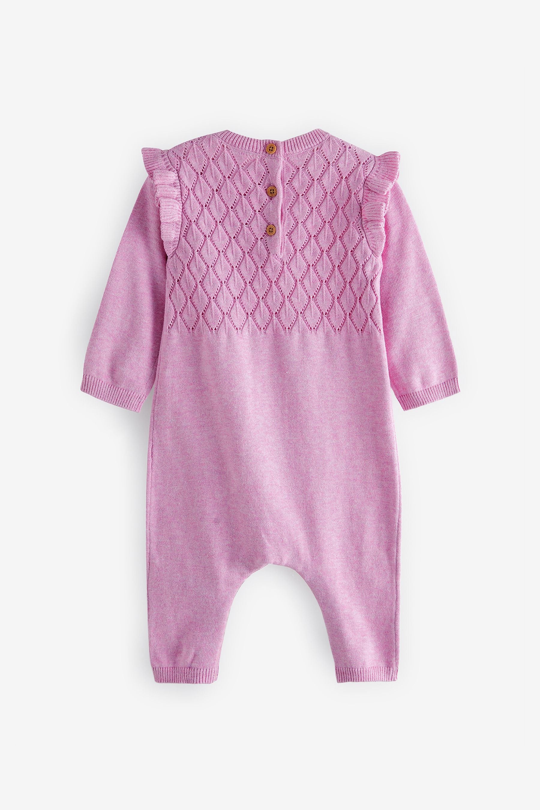 Purple Marl Pointelle Frill Knitted Baby Romper (0mths-2yrs)