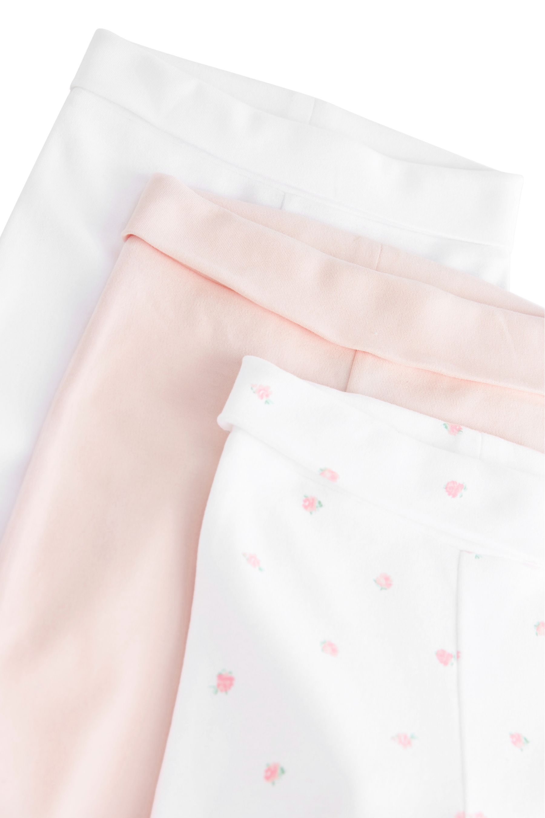 Pink and White 3 Pack Baby Footed Leggings