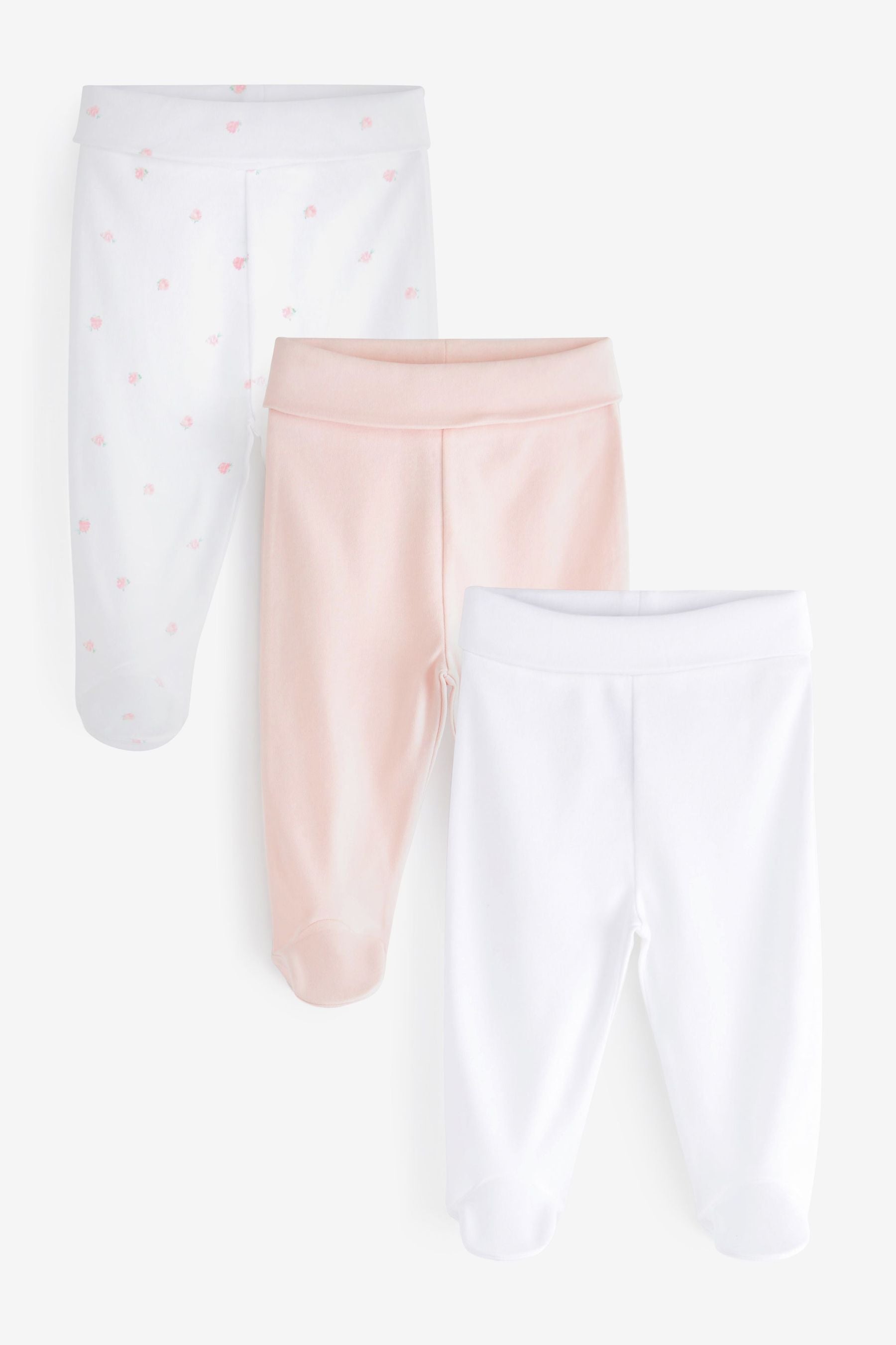 Pink and White 3 Pack Baby Footed Leggings