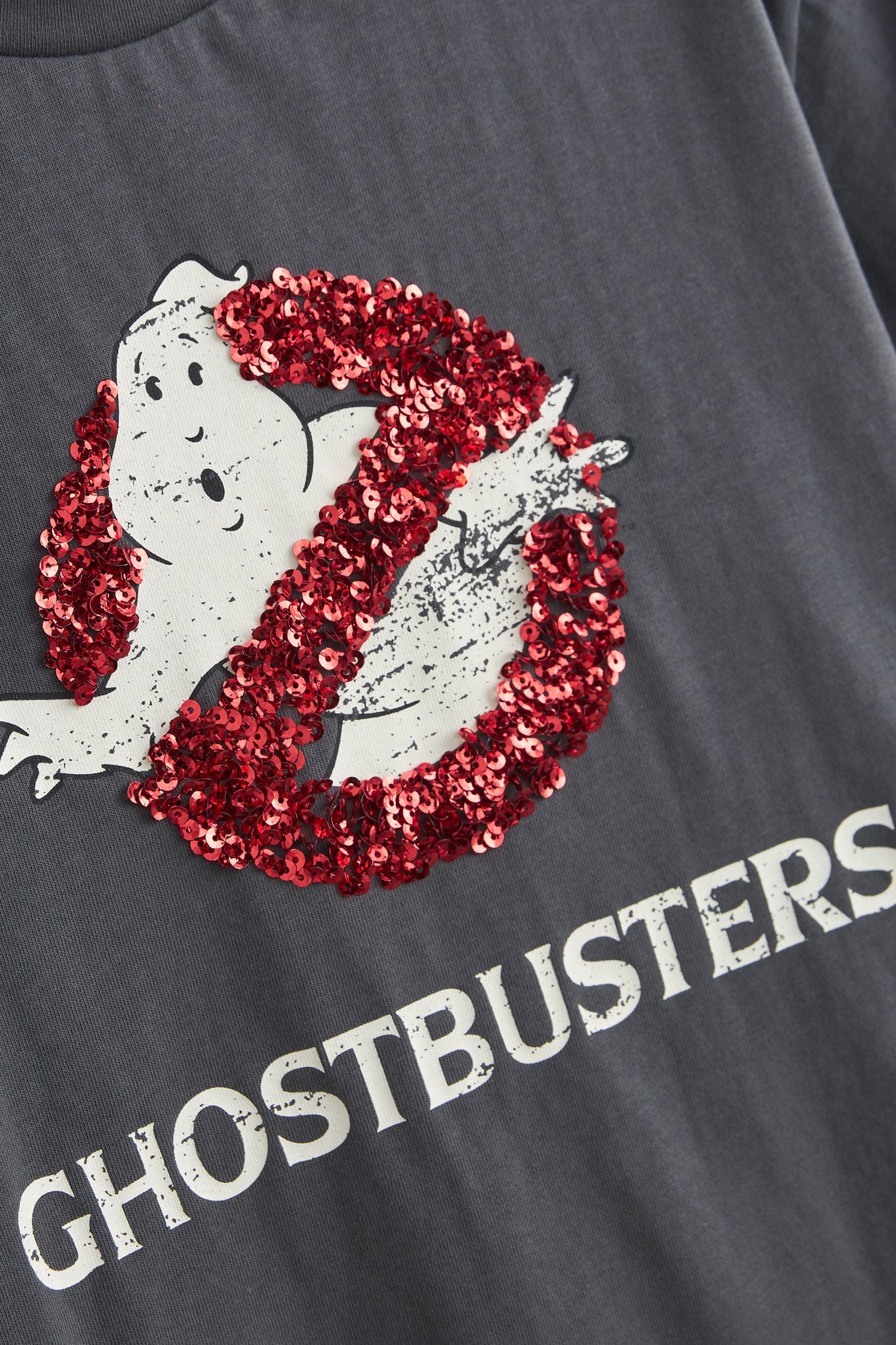 Charcoal Grey Ghostbusters Sequin Oversized T-Shirt (3-16yrs)