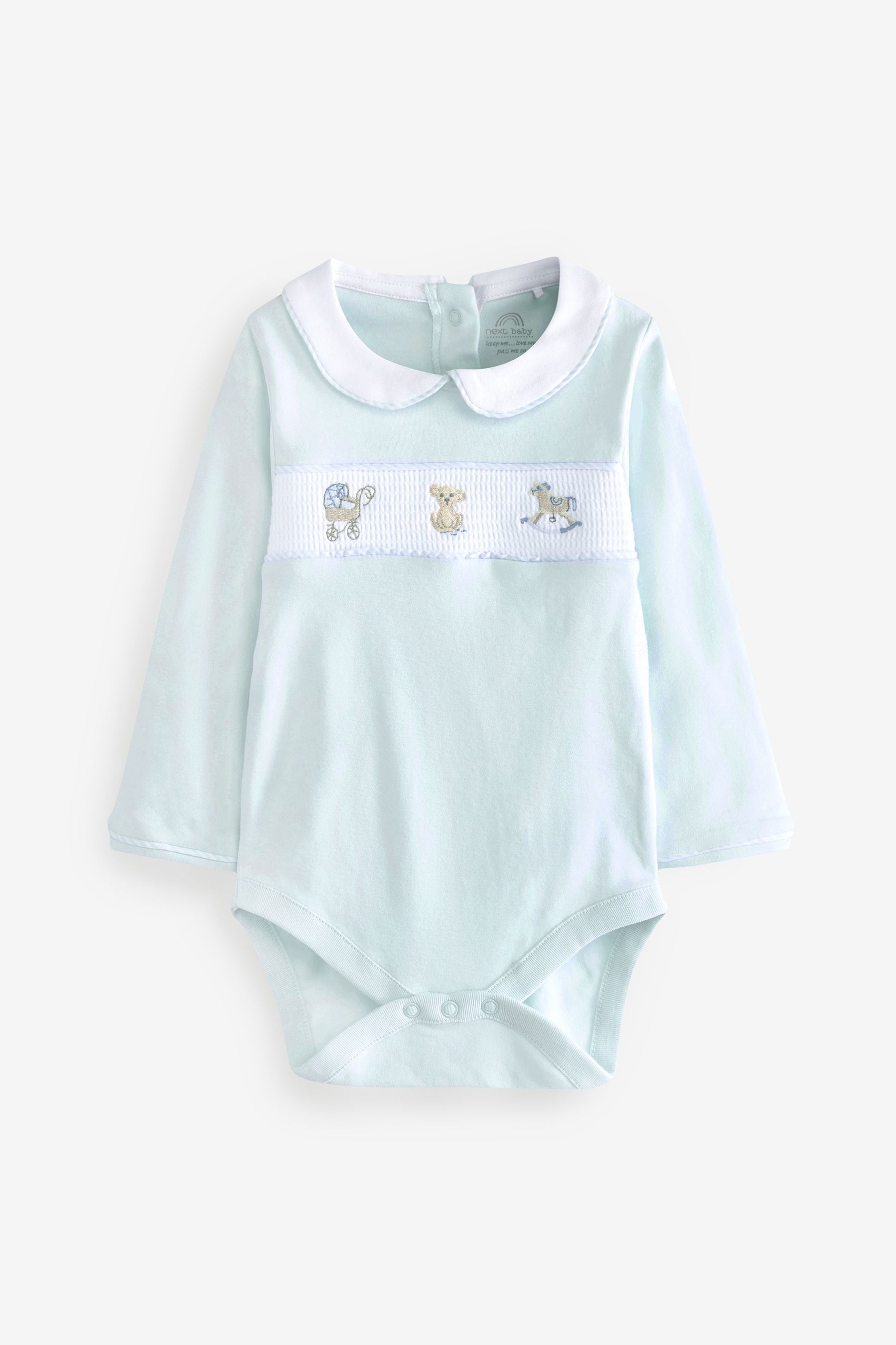 Mint Blue and White Baby Bear Long Sleeved Bodysuits 3 Pack