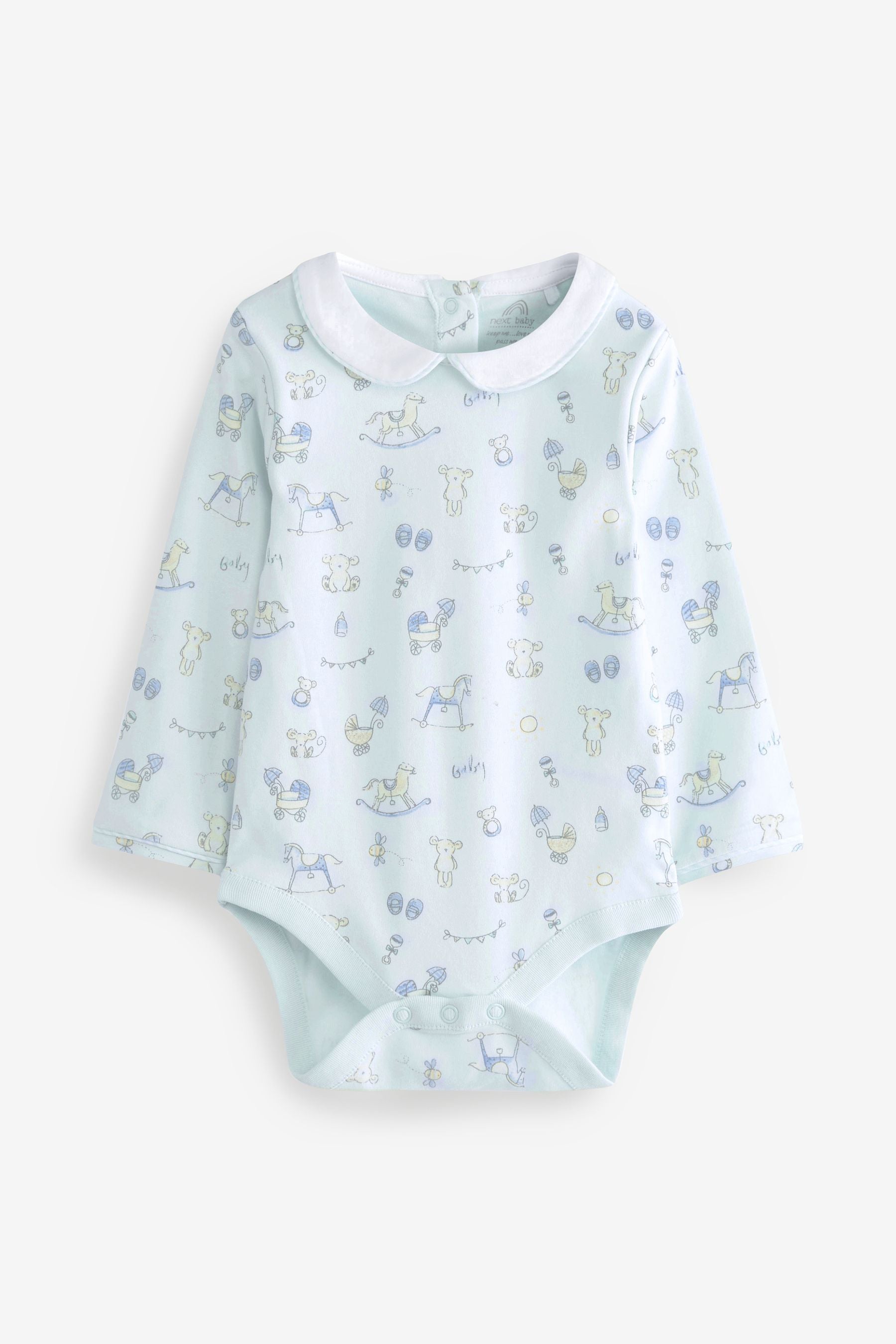 Mint Blue and White Baby Bear Long Sleeved Bodysuits 3 Pack