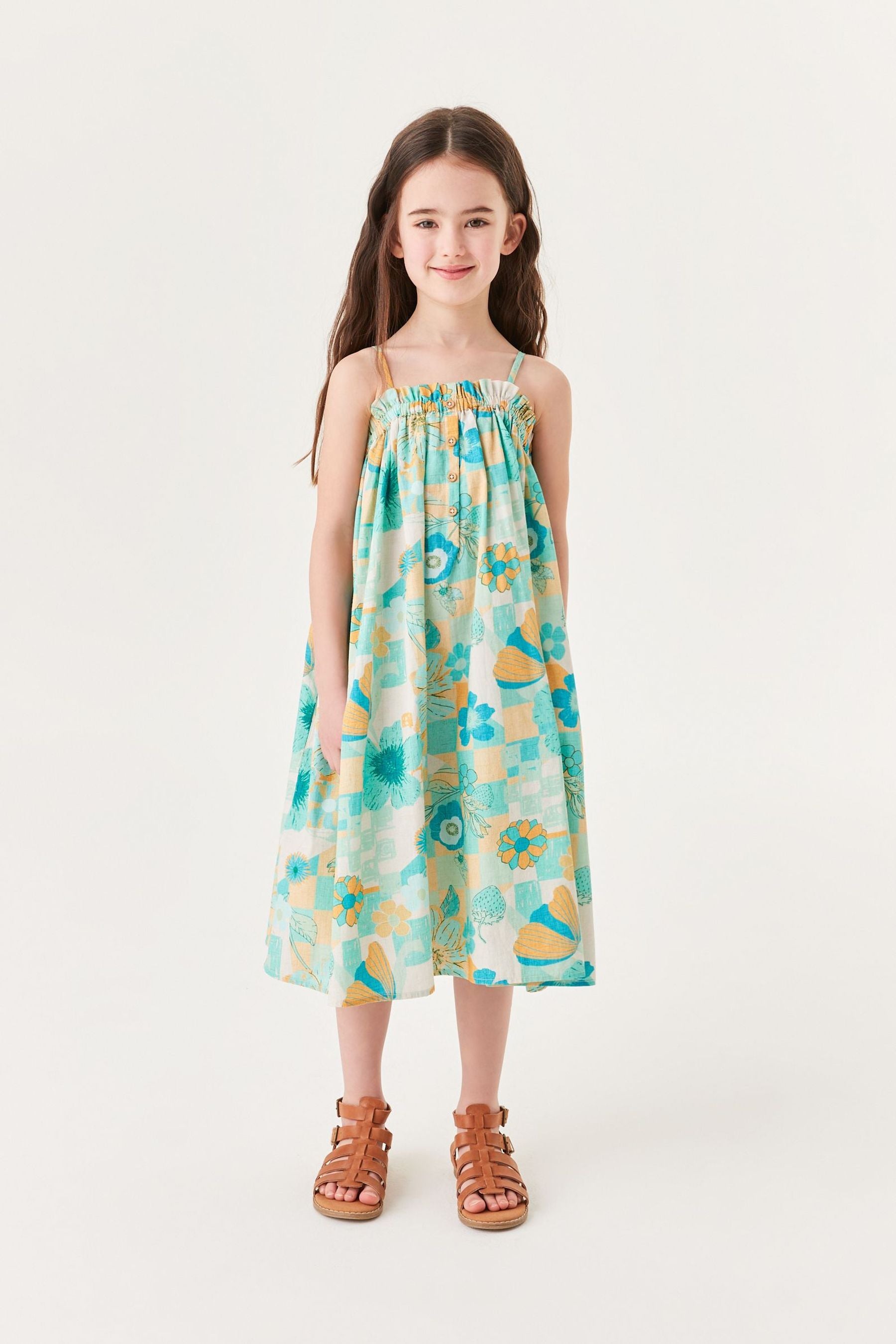 Teal Blue Strappy Woven Sundress (3-16yrs)