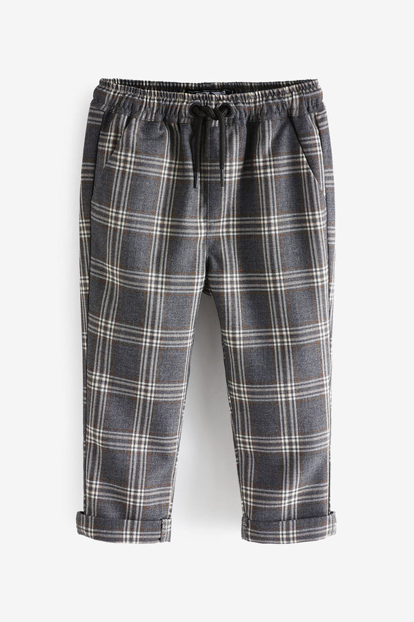 Grey/Ecru White Pull-On Check Trousers (3mths-9yrs)