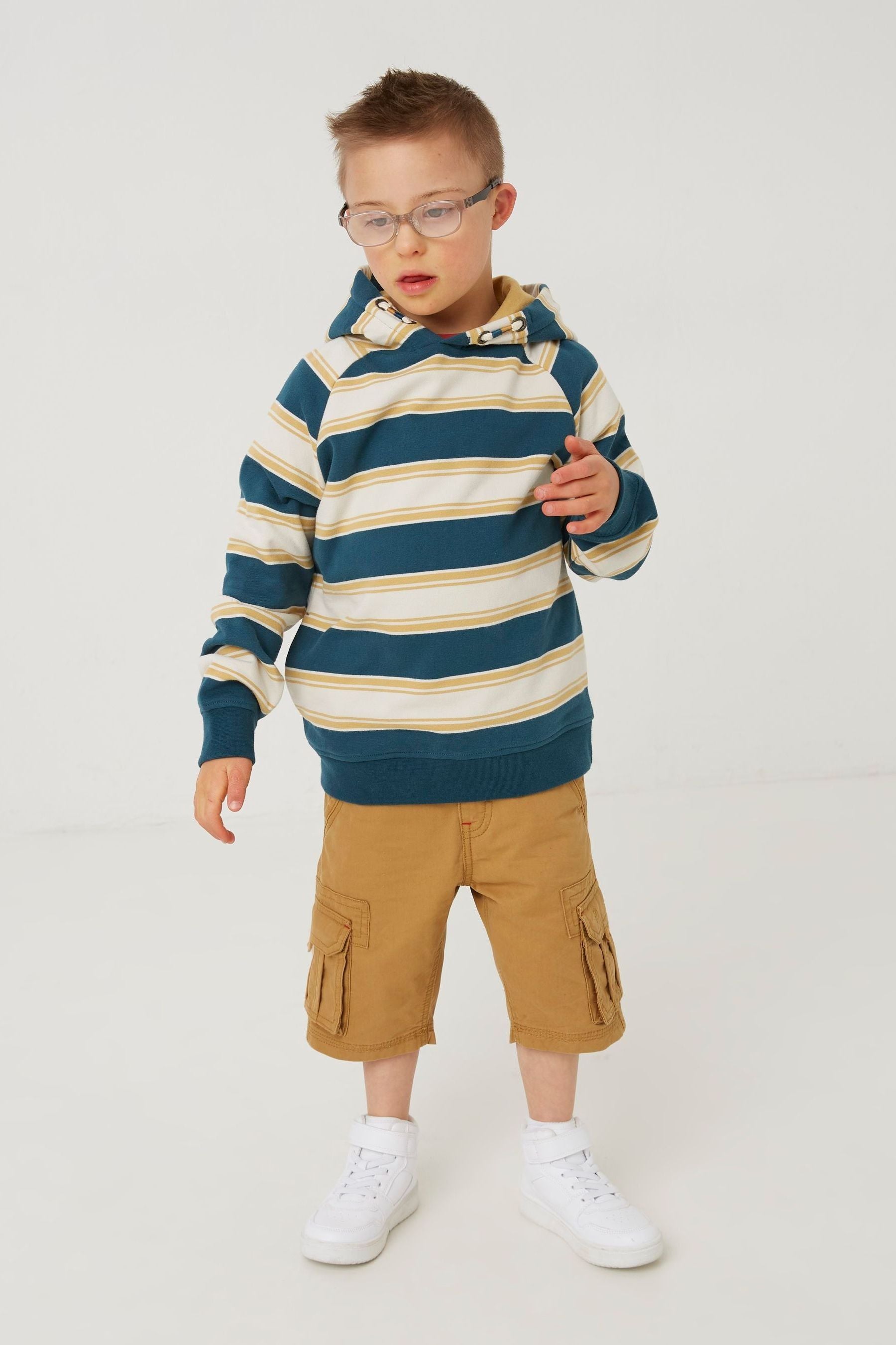 FatFace Boys Cream Stripe Popover Hoodie