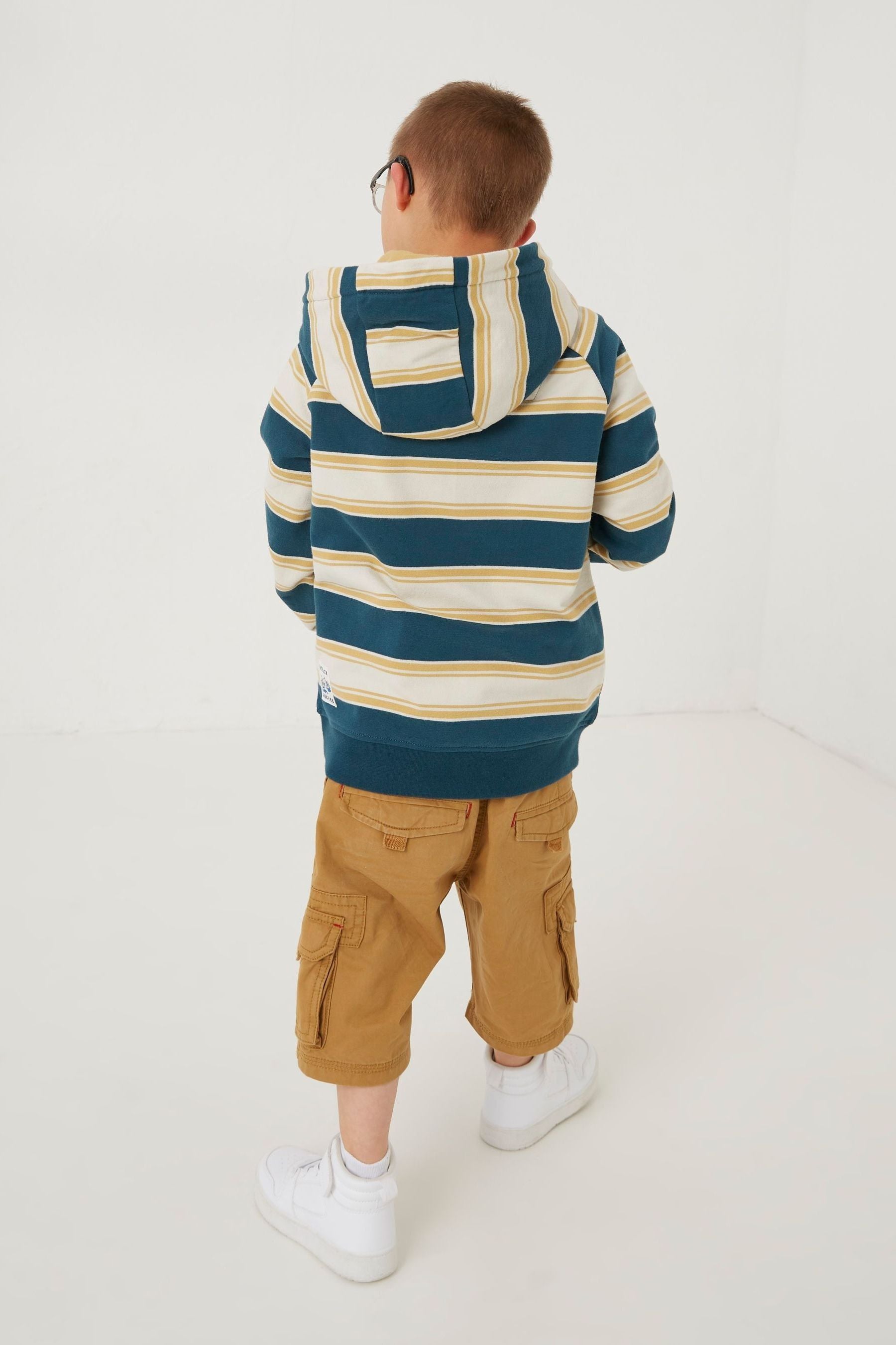 FatFace Boys Cream Stripe Popover Hoodie