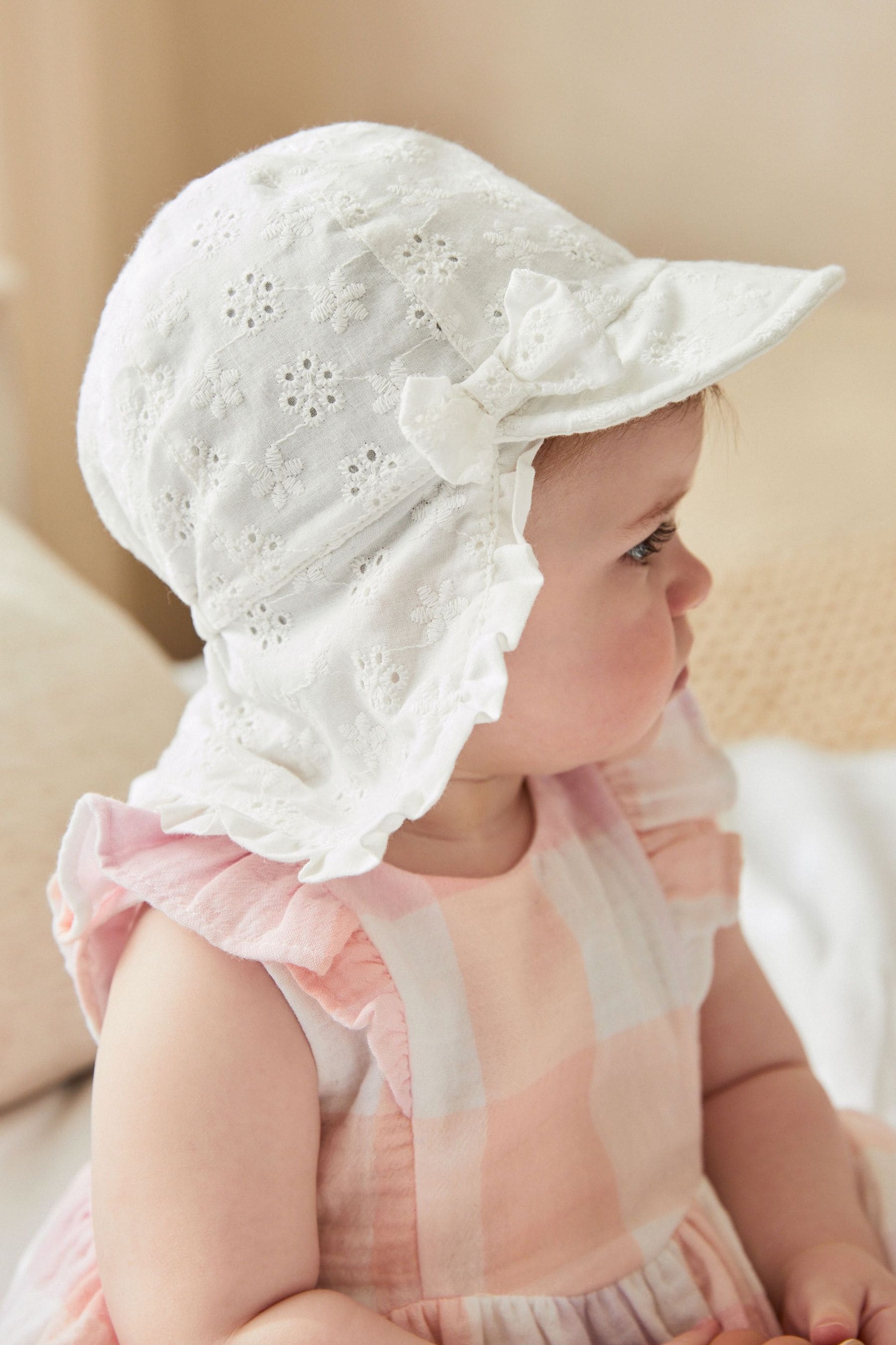 White Broderie Legionnaire Baby Hat (0mths-2yrs)