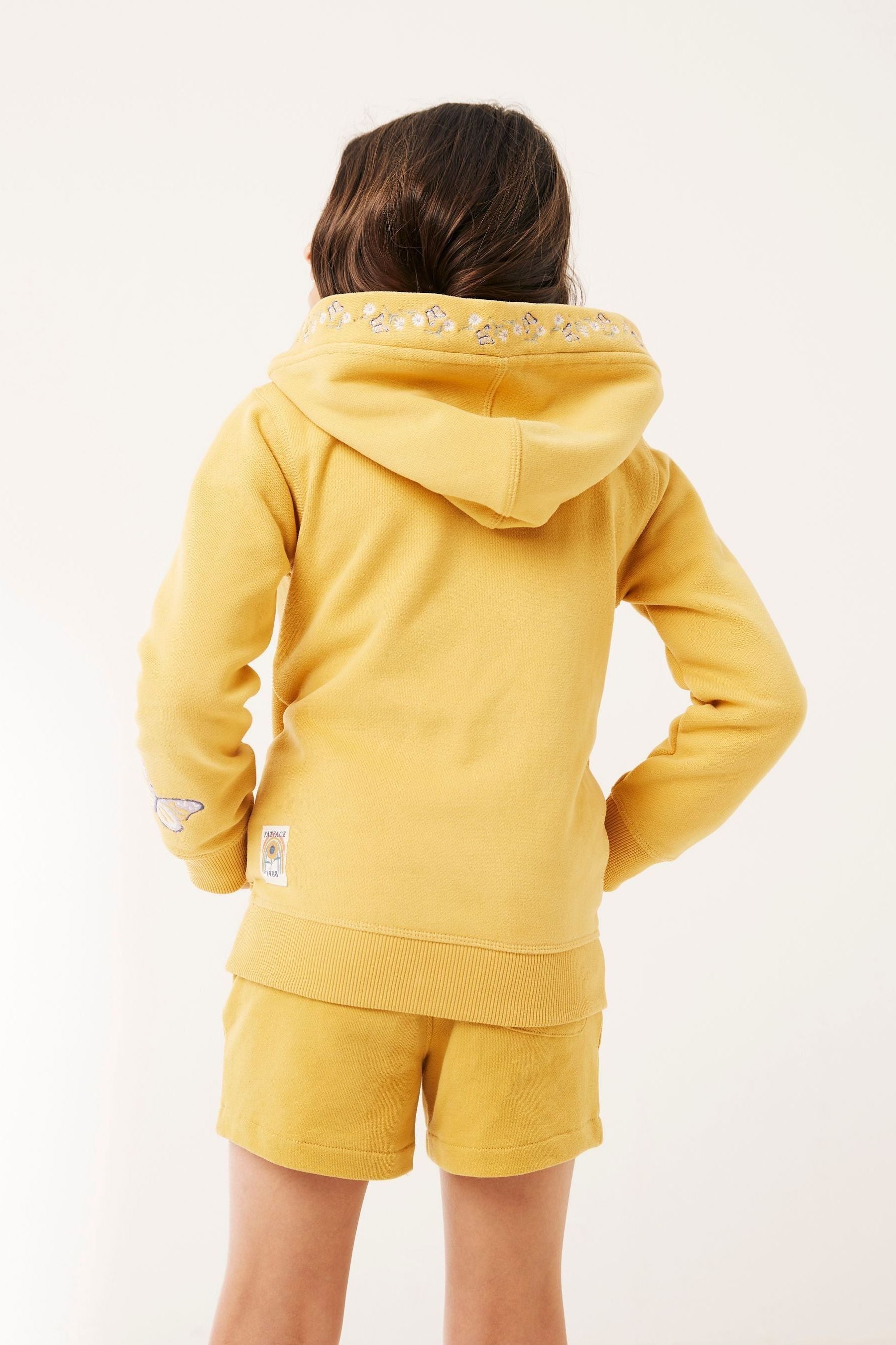 FatFace Girls Yellow Floral Butterfly Embroidered Hoodie