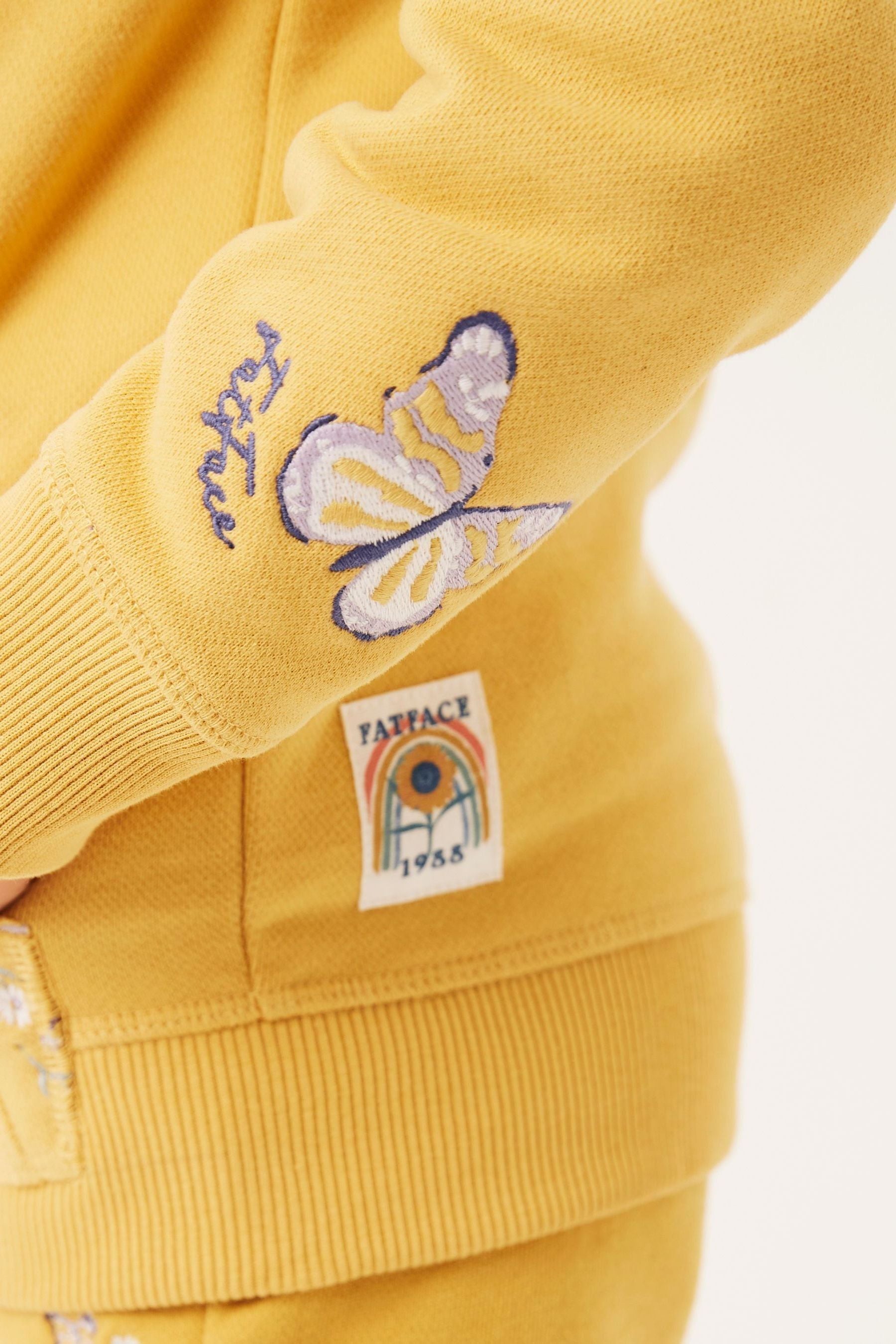 FatFace Girls Yellow Floral Butterfly Embroidered Hoodie