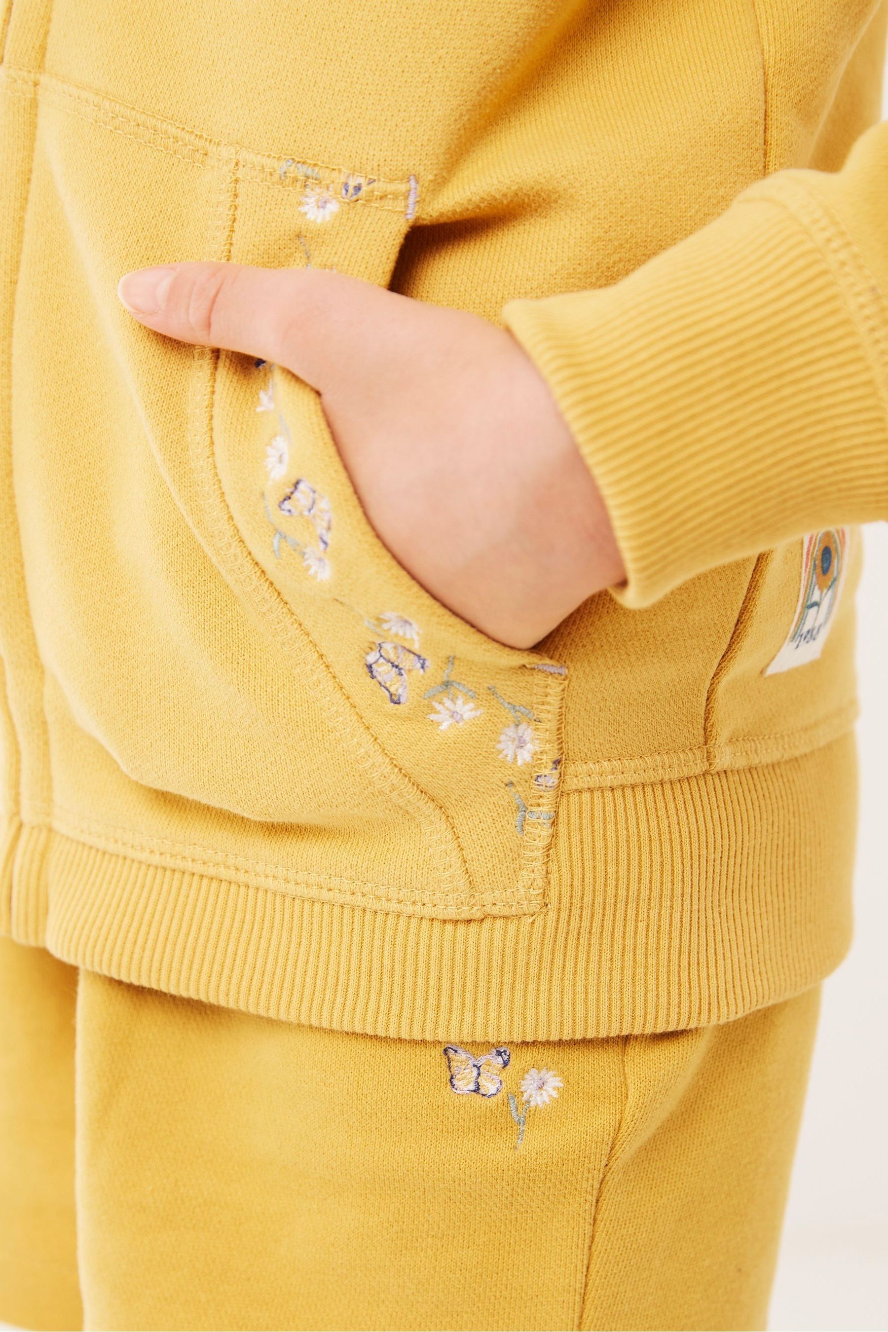 FatFace Girls Yellow Floral Butterfly Embroidered Hoodie