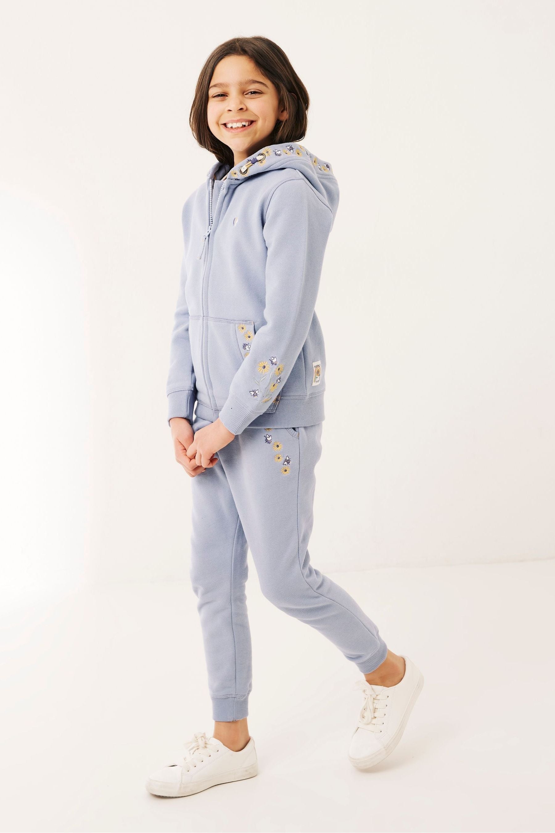 FatFace Blue Floral Bee Embroidered Hoodie