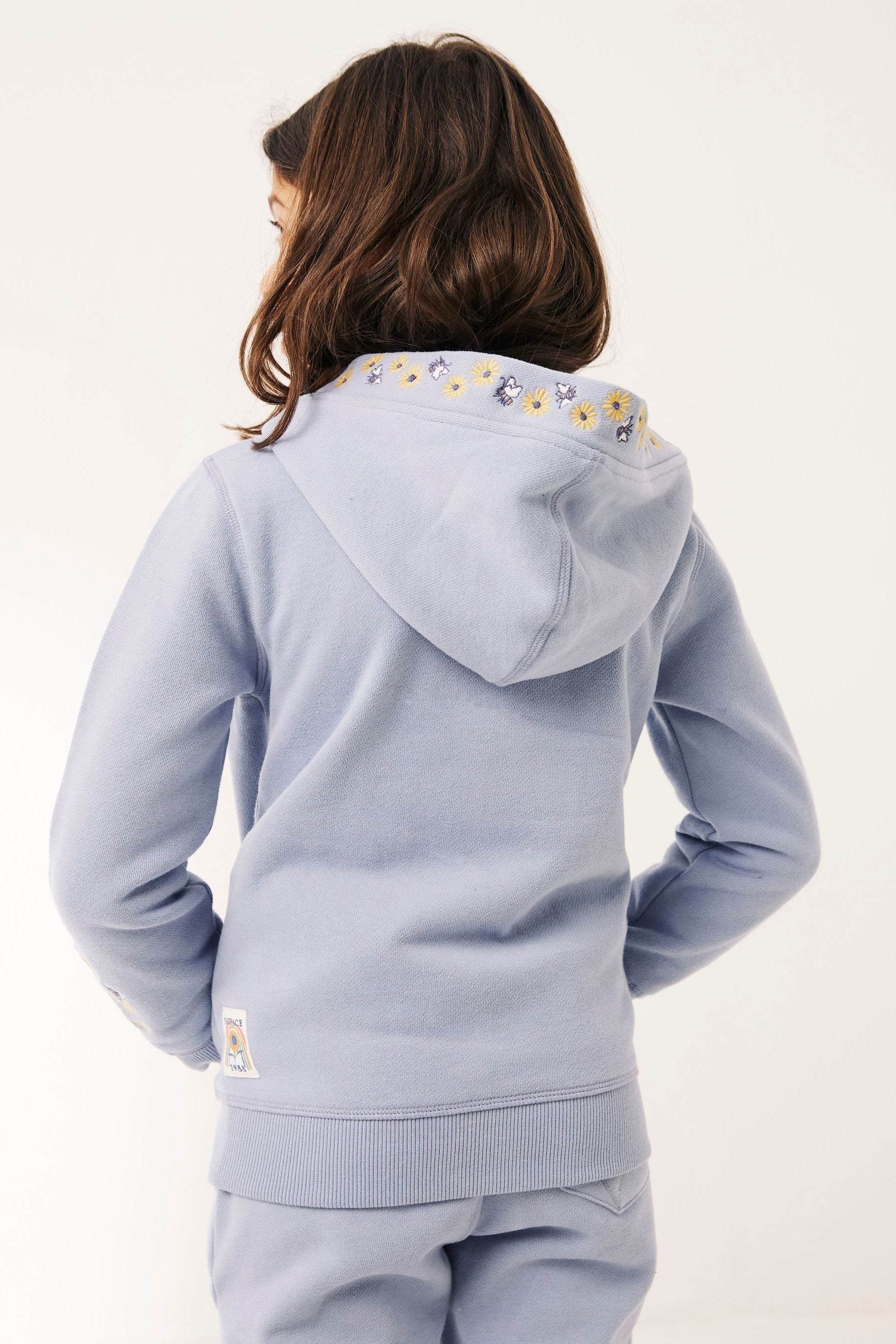 FatFace Blue Floral Bee Embroidered Hoodie