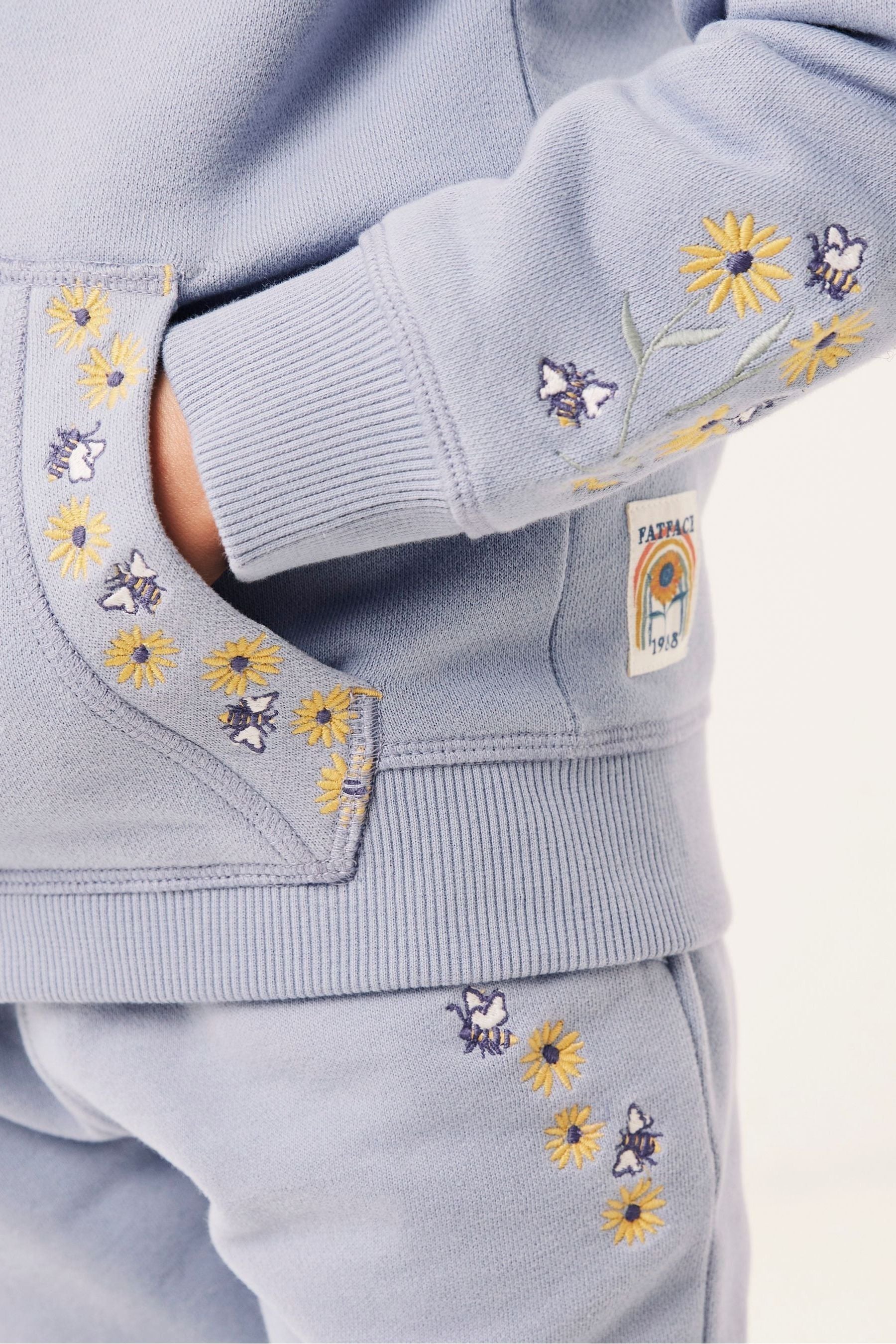 FatFace Blue Floral Bee Embroidered Hoodie