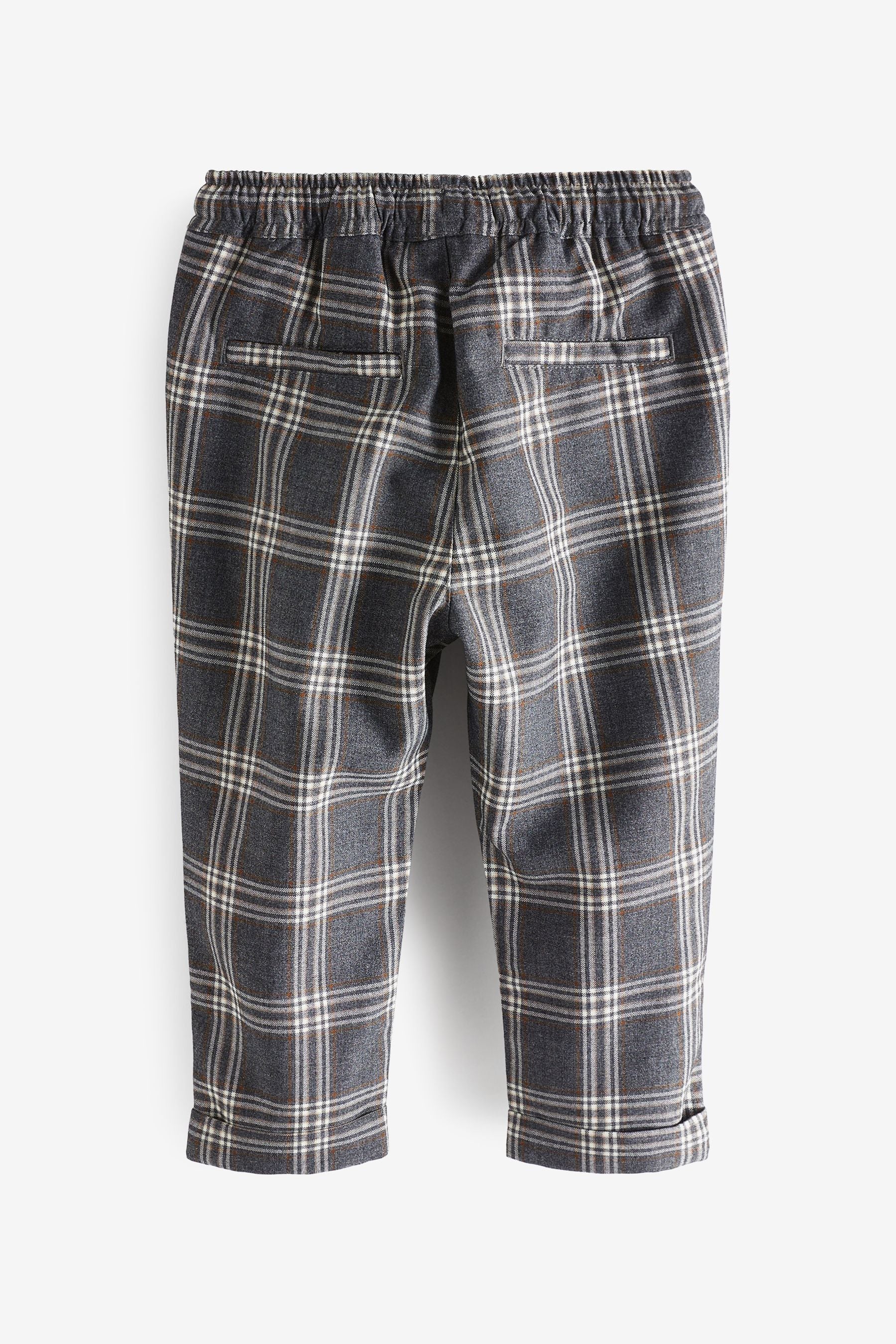 Grey/Ecru White Pull-On Check Trousers (3mths-9yrs)